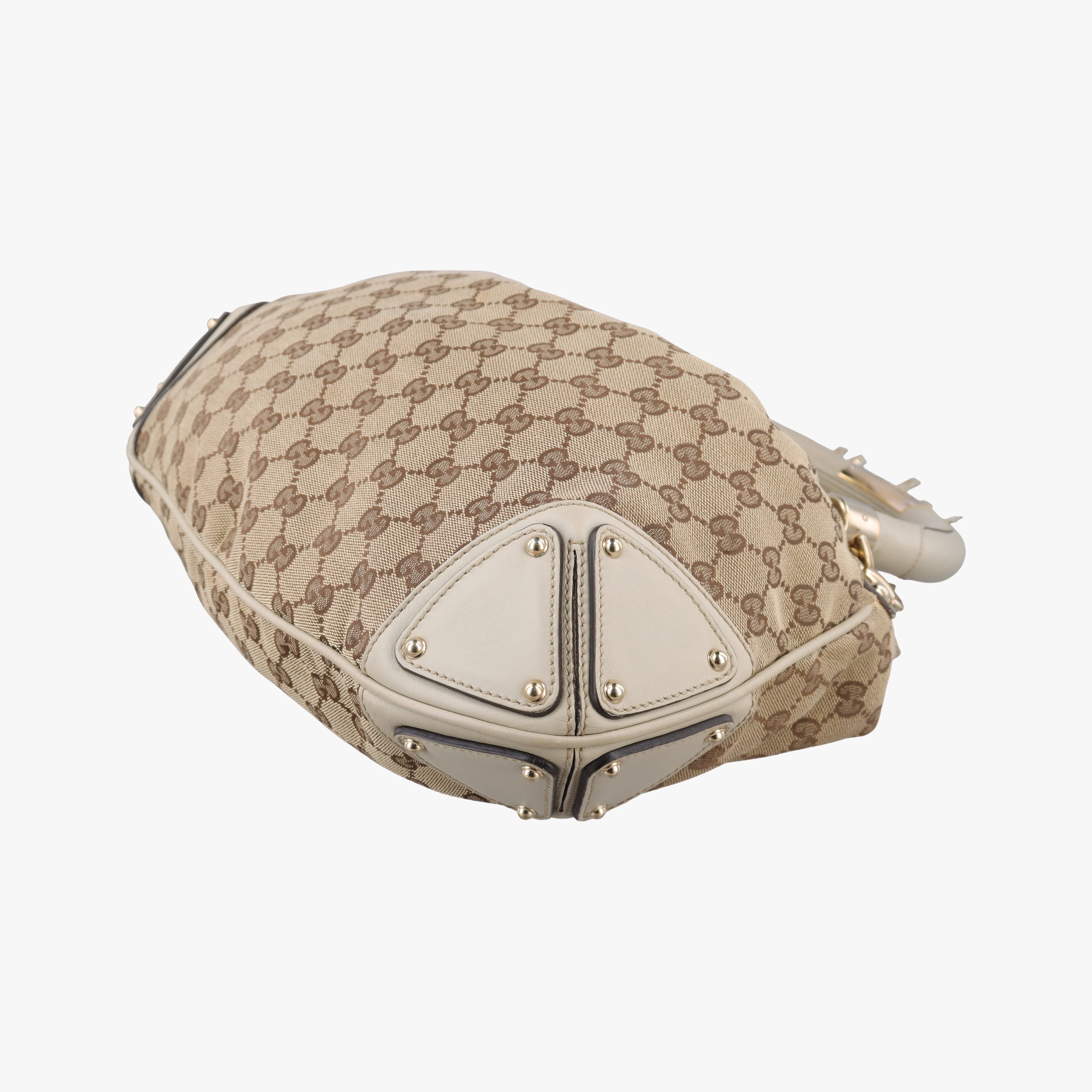 Pre-owned Gucci Indy Babouska Brown×White Leather×canvas 185566 shoulderbag | stylenewstar