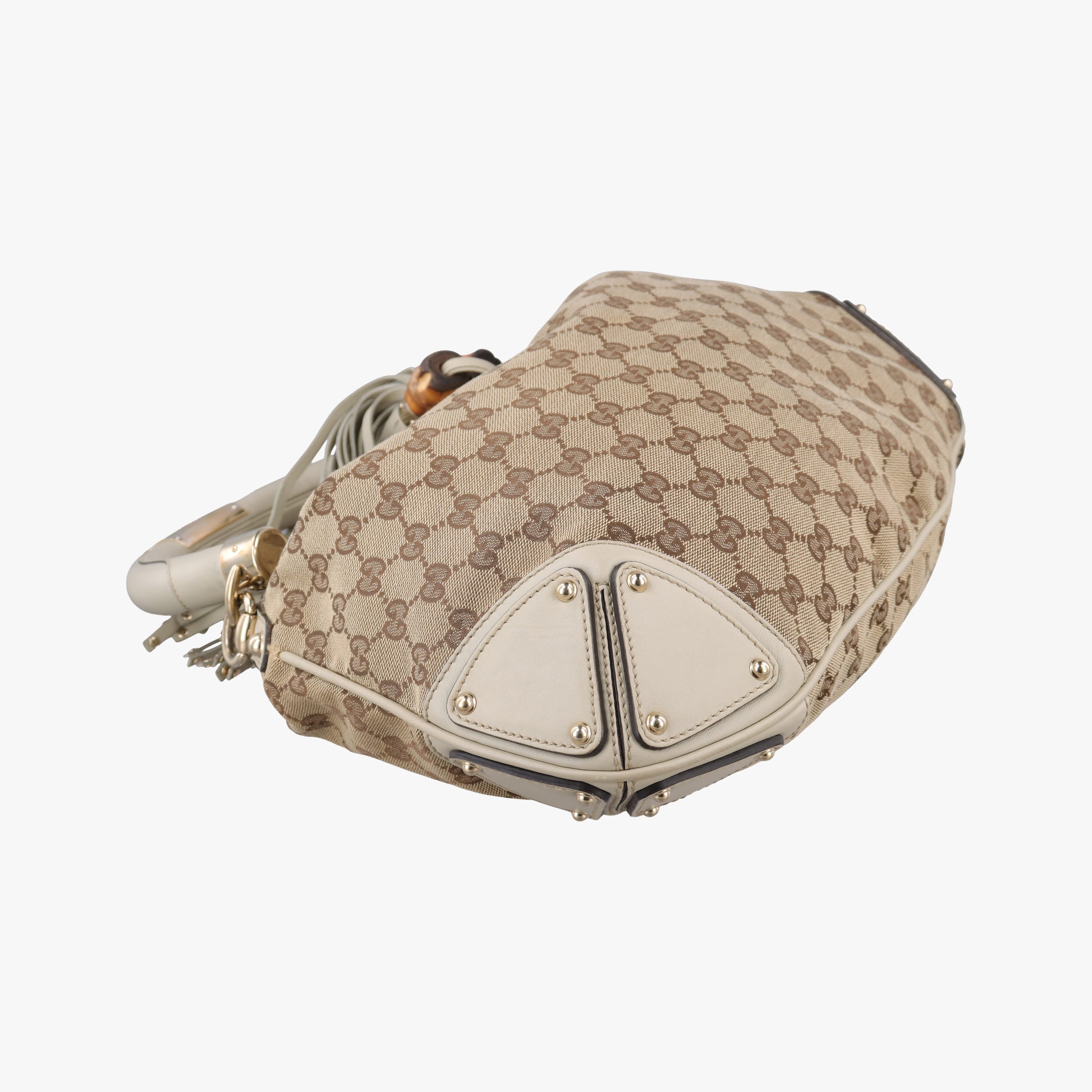 Pre-owned Gucci Indy Babouska Brown×White Leather×canvas 185566 shoulderbag | stylenewstar