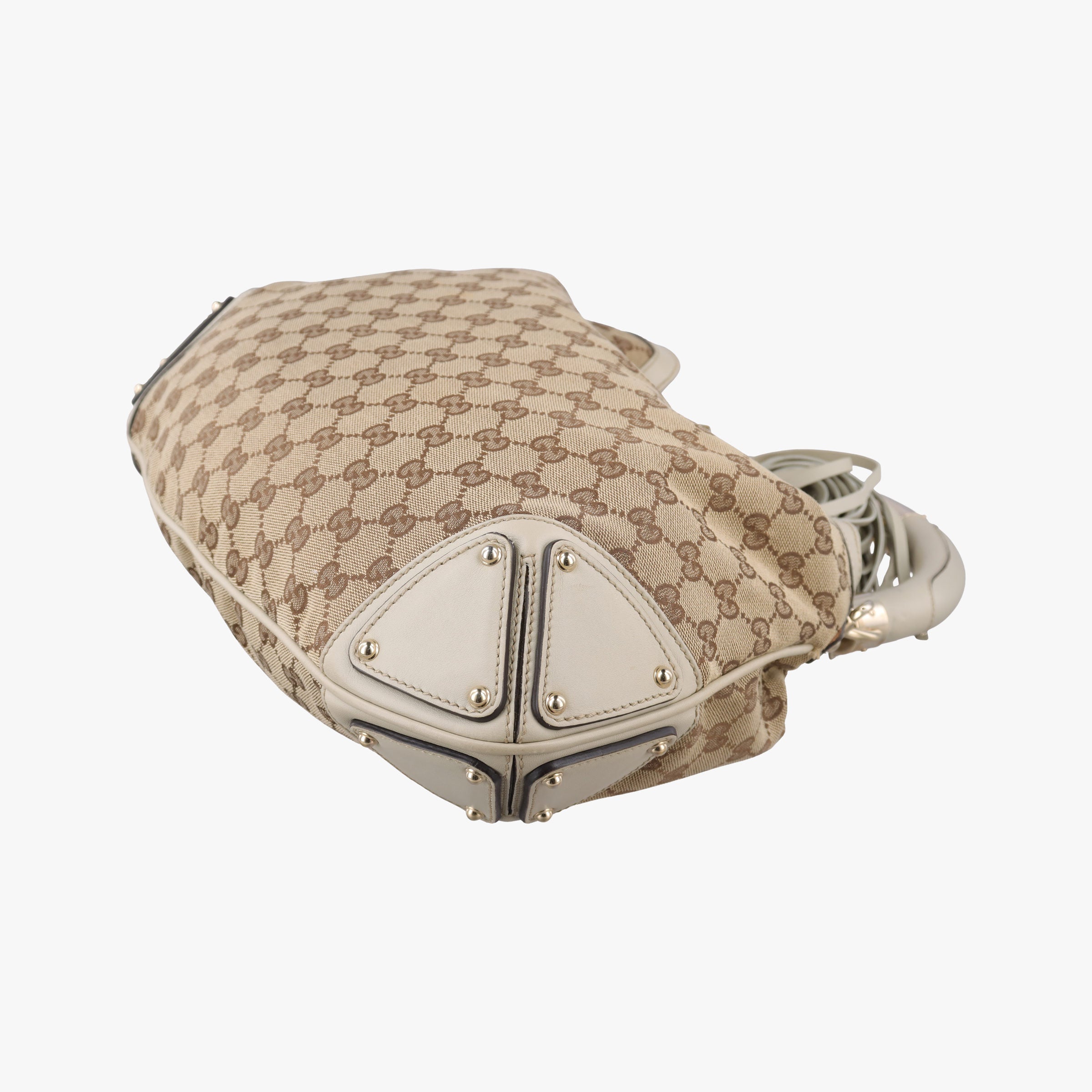 Pre-owned Gucci Indy Babouska Brown×White Leather×canvas 185566 shoulderbag | stylenewstar
