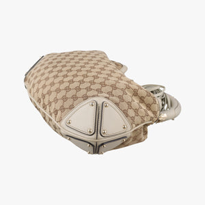 Pre-owned Gucci Indy Babouska Brown×White Leather×canvas 185566 shoulderbag | stylenewstar