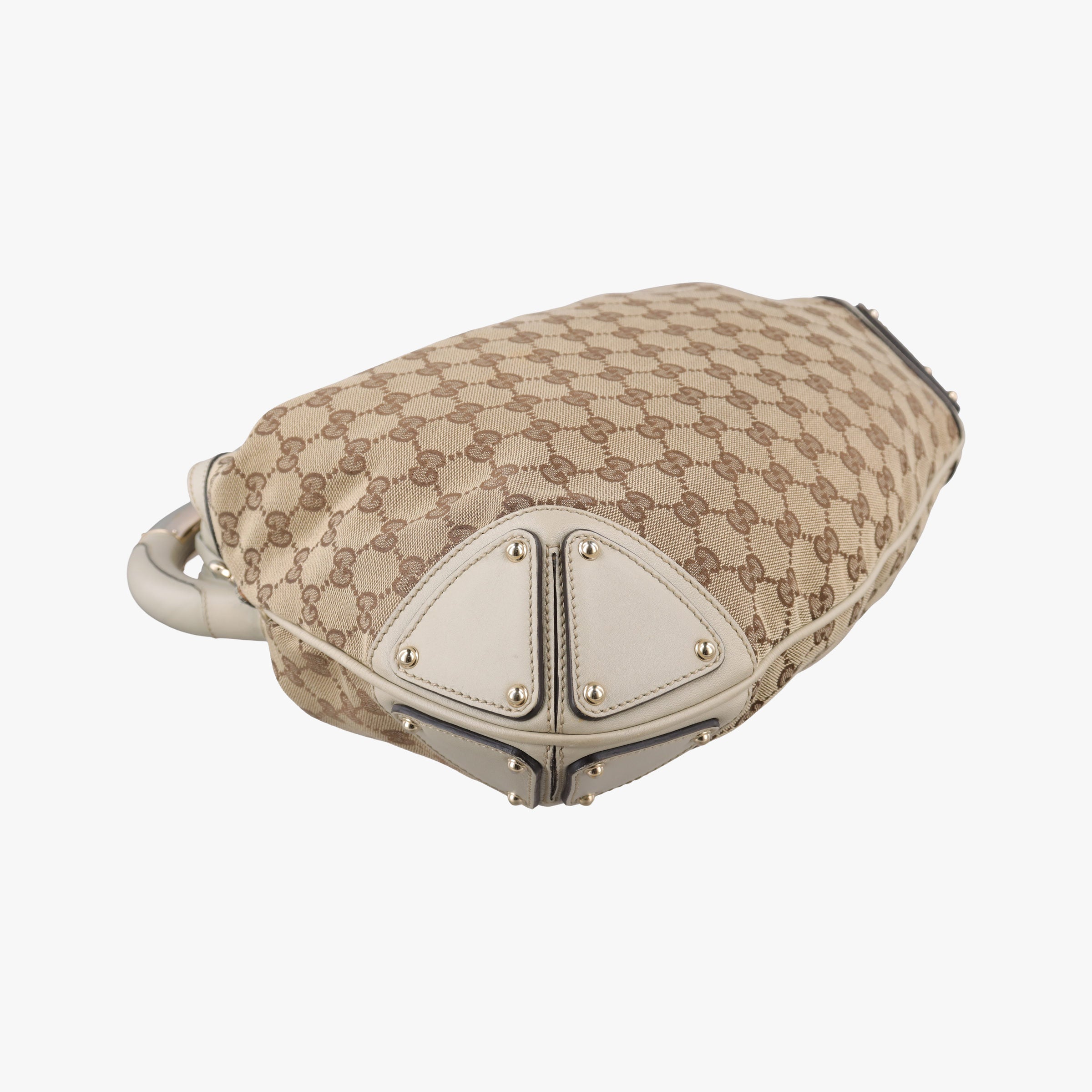 Pre-owned Gucci Indy Babouska Brown×White Leather×canvas 185566 shoulderbag | stylenewstar