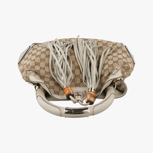 Pre-owned Gucci Indy Babouska Brown×White Leather×canvas 185566 shoulderbag | stylenewstar