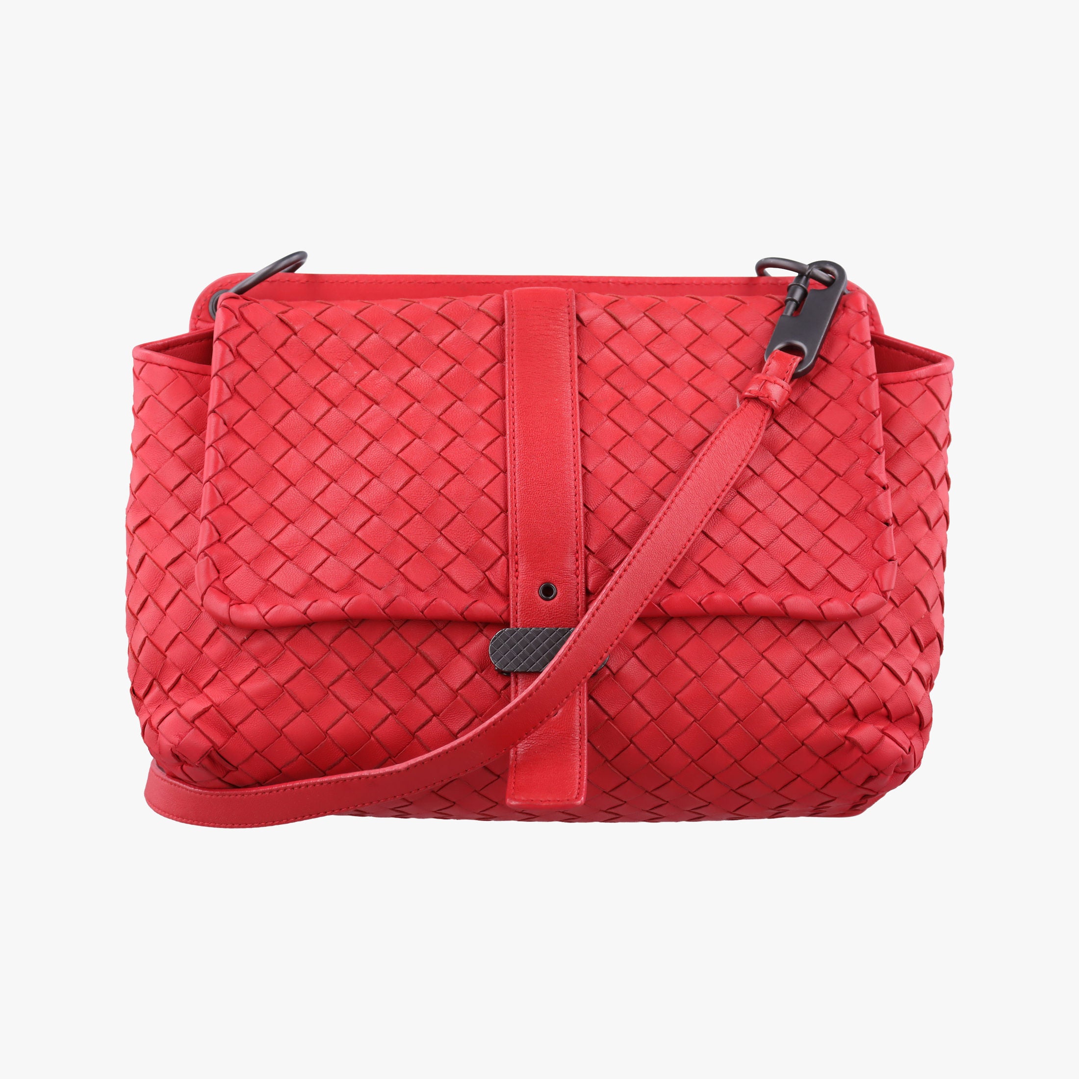 Pre-owned Bottega Veneta Intrecciato Red lambskin  shoulderbag | stylenewstar