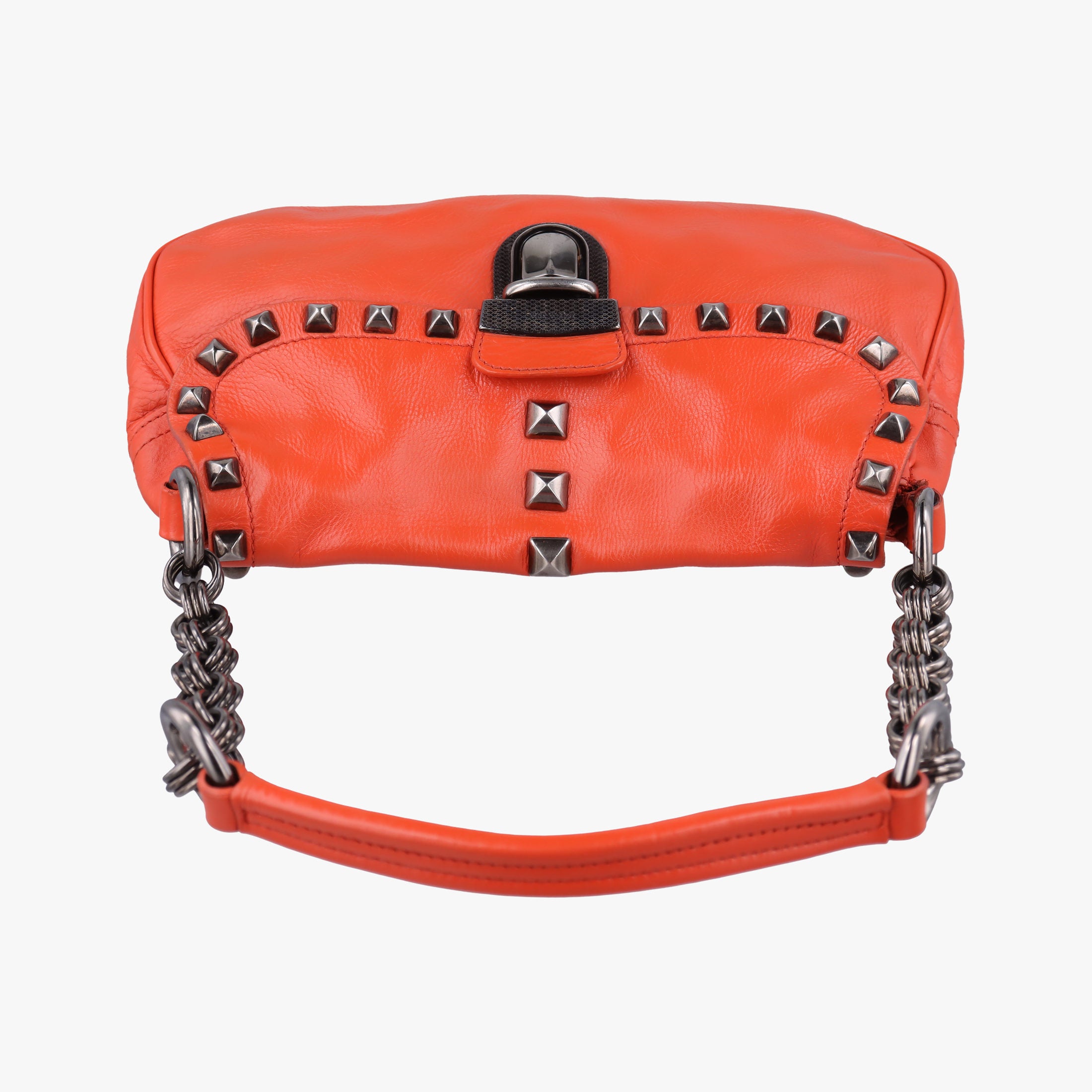 Pre-owned Prada Studded Orange Leather  shoulderbag | stylenewstar