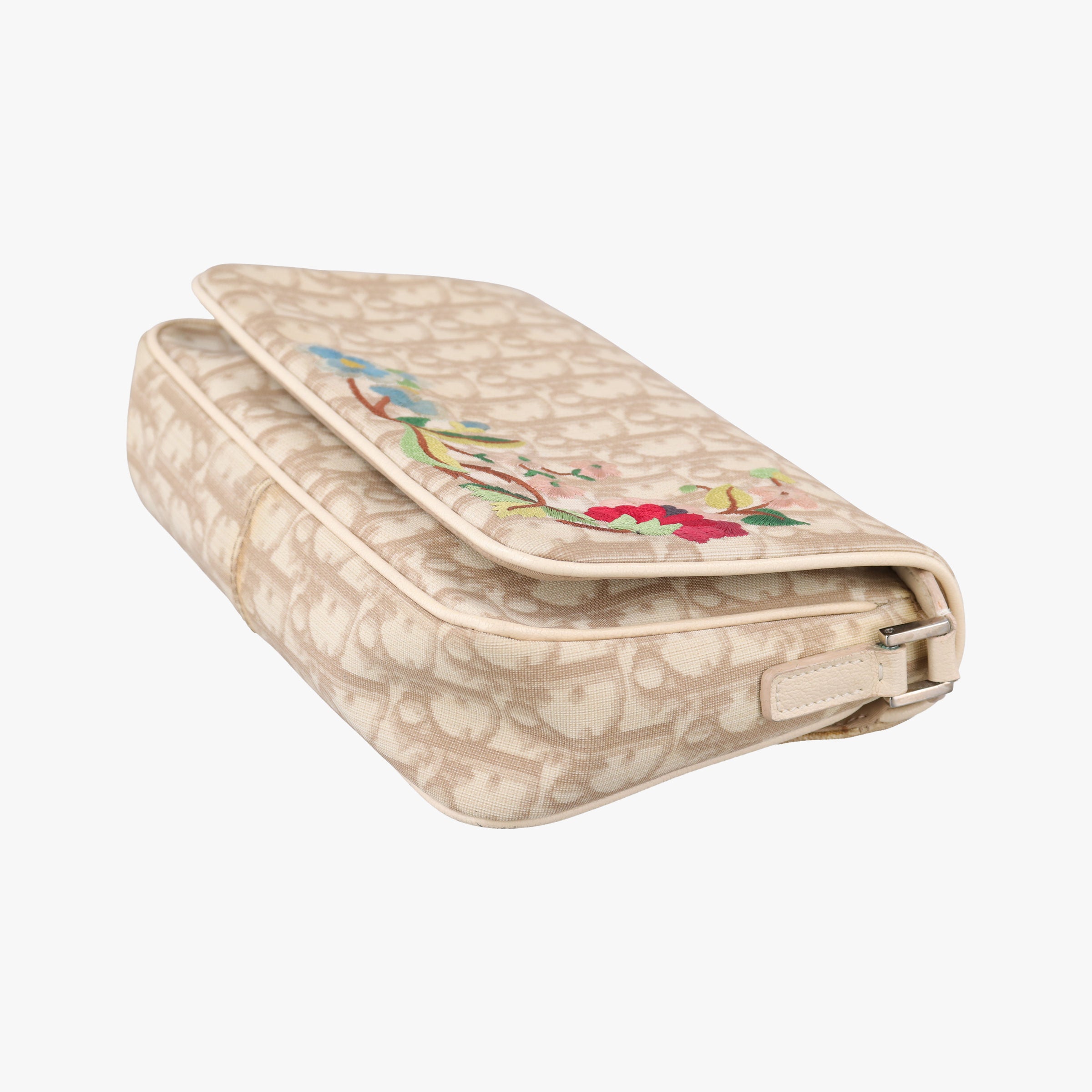Pre-owned Christian Dior Trotter Flower Beige PVC Coated Canvas Floral Embroidery  shoulderbag | stylenewstar