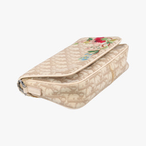 Pre-owned Christian Dior Trotter Flower Beige PVC Coated Canvas Floral Embroidery  shoulderbag | stylenewstar