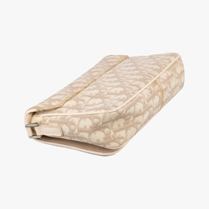 Pre-owned Christian Dior Trotter Flower Beige PVC Coated Canvas Floral Embroidery  shoulderbag | stylenewstar