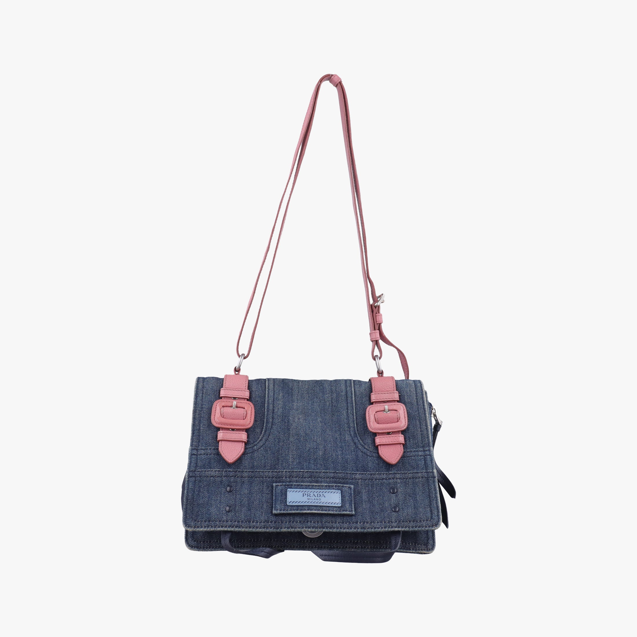 Pre-owned Prada Etiquette Blue Denim x Leather  shoulderbag | stylenewstar