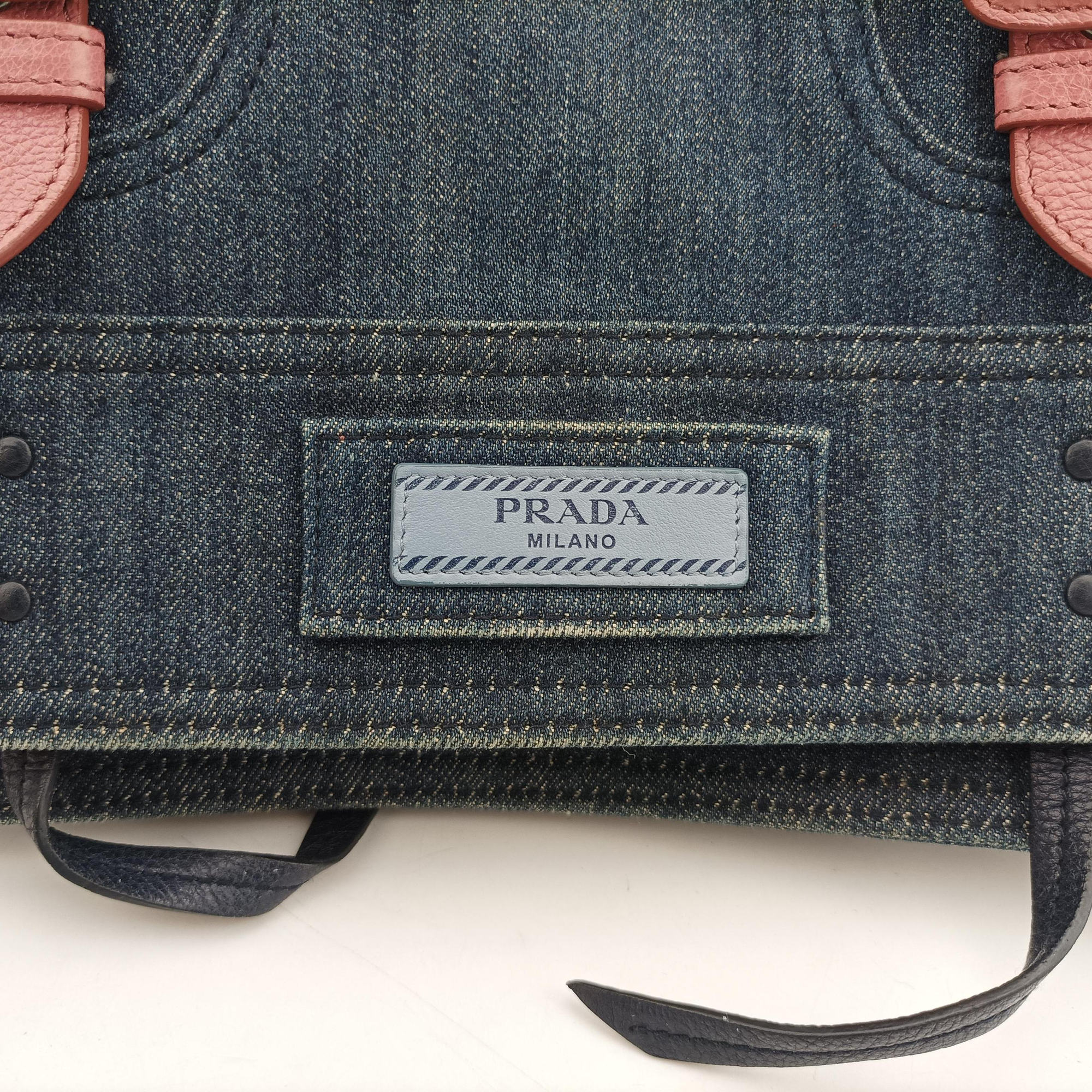 Pre-owned Prada Etiquette Blue Denim x Leather  shoulderbag | stylenewstar
