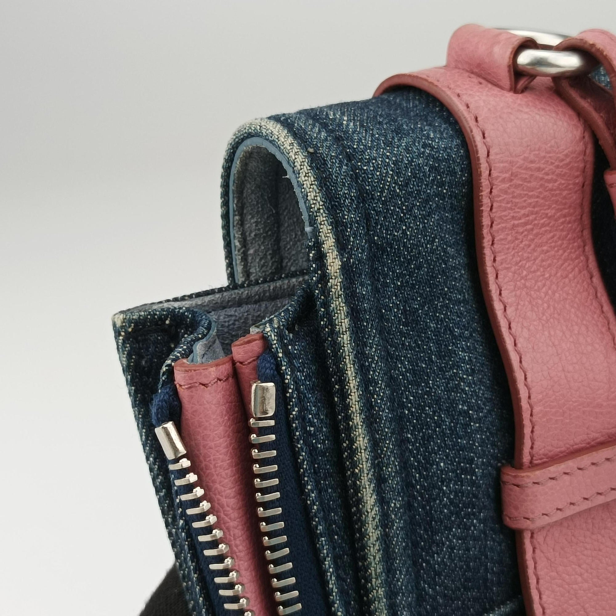 Pre-owned Prada Etiquette Blue Denim x Leather  shoulderbag | stylenewstar
