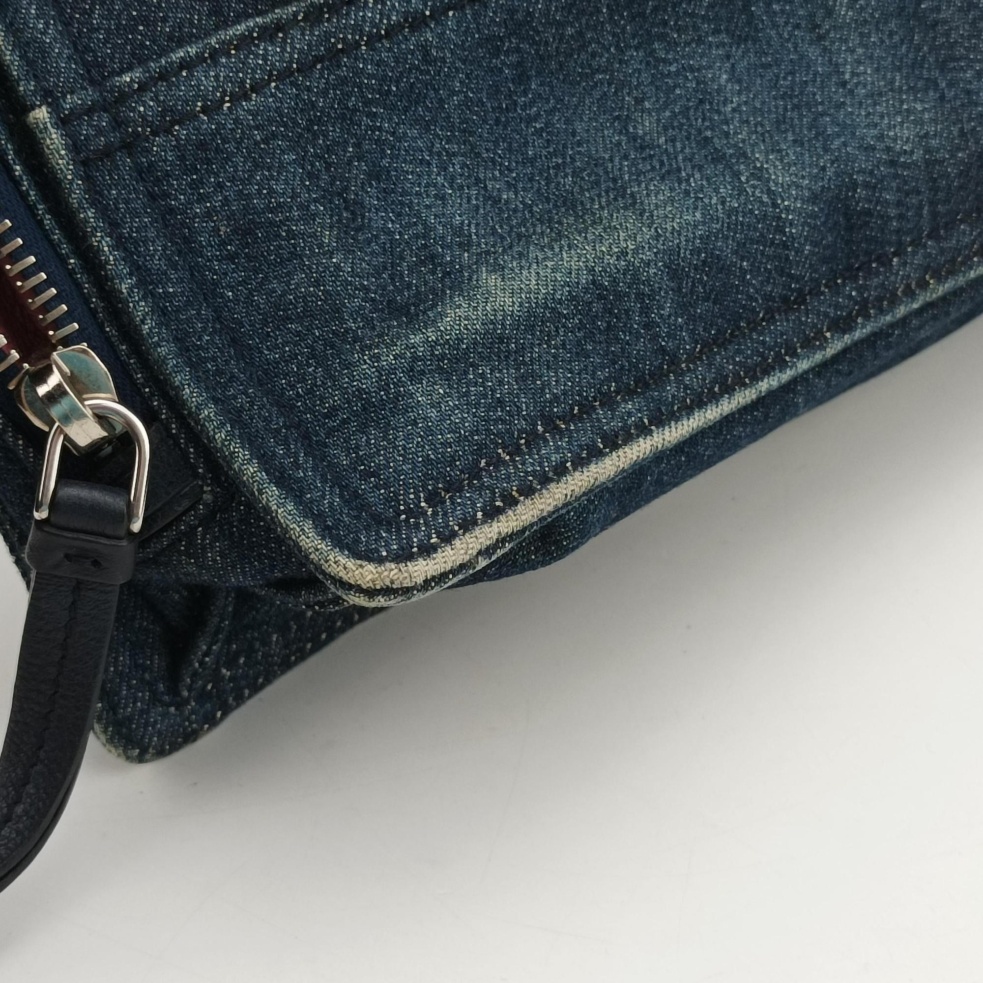 Pre-owned Prada Etiquette Blue Denim x Leather  shoulderbag | stylenewstar