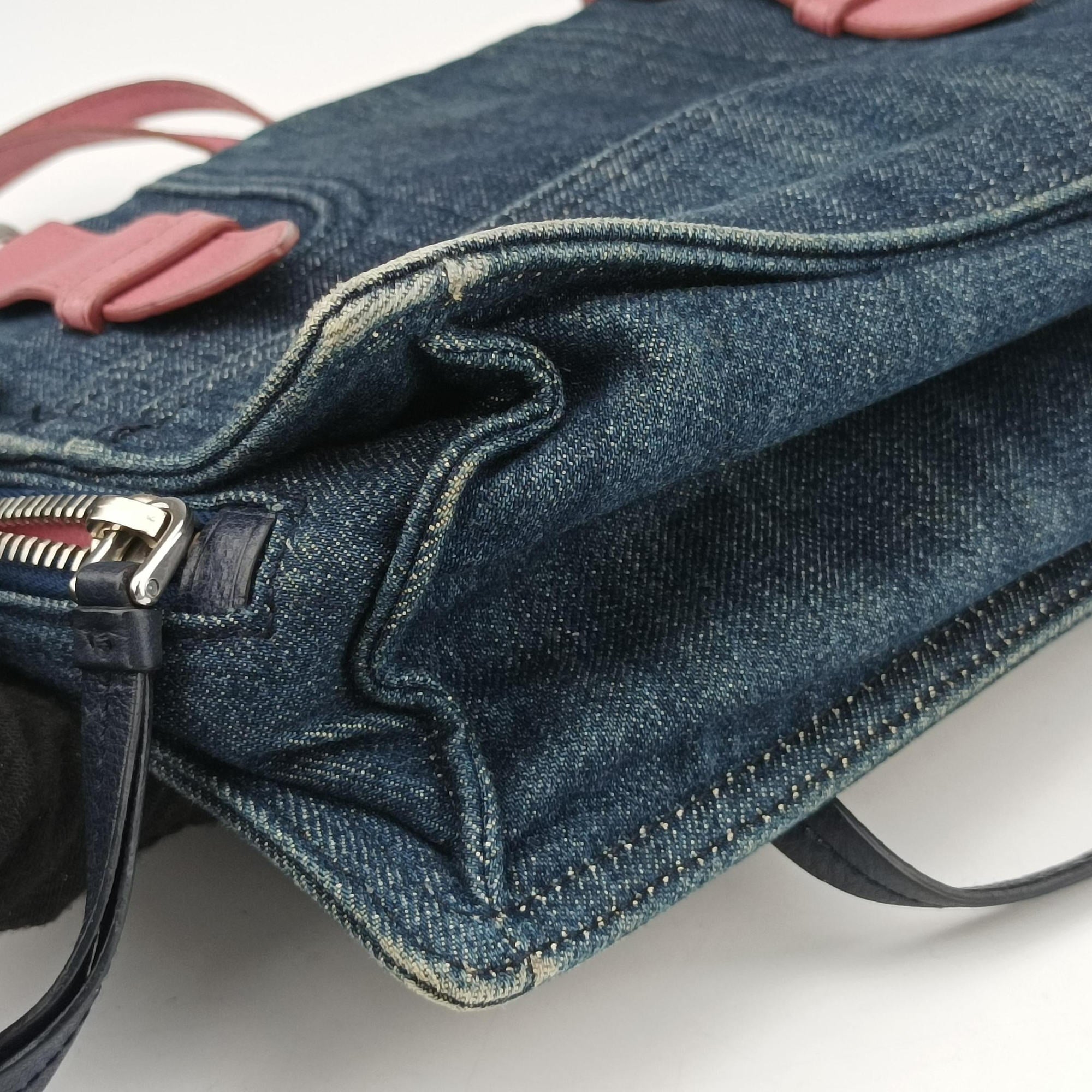 Pre-owned Prada Etiquette Blue Denim x Leather  shoulderbag | stylenewstar