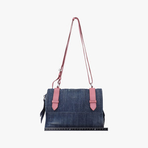 Pre-owned Prada Etiquette Blue Denim x Leather  shoulderbag | stylenewstar