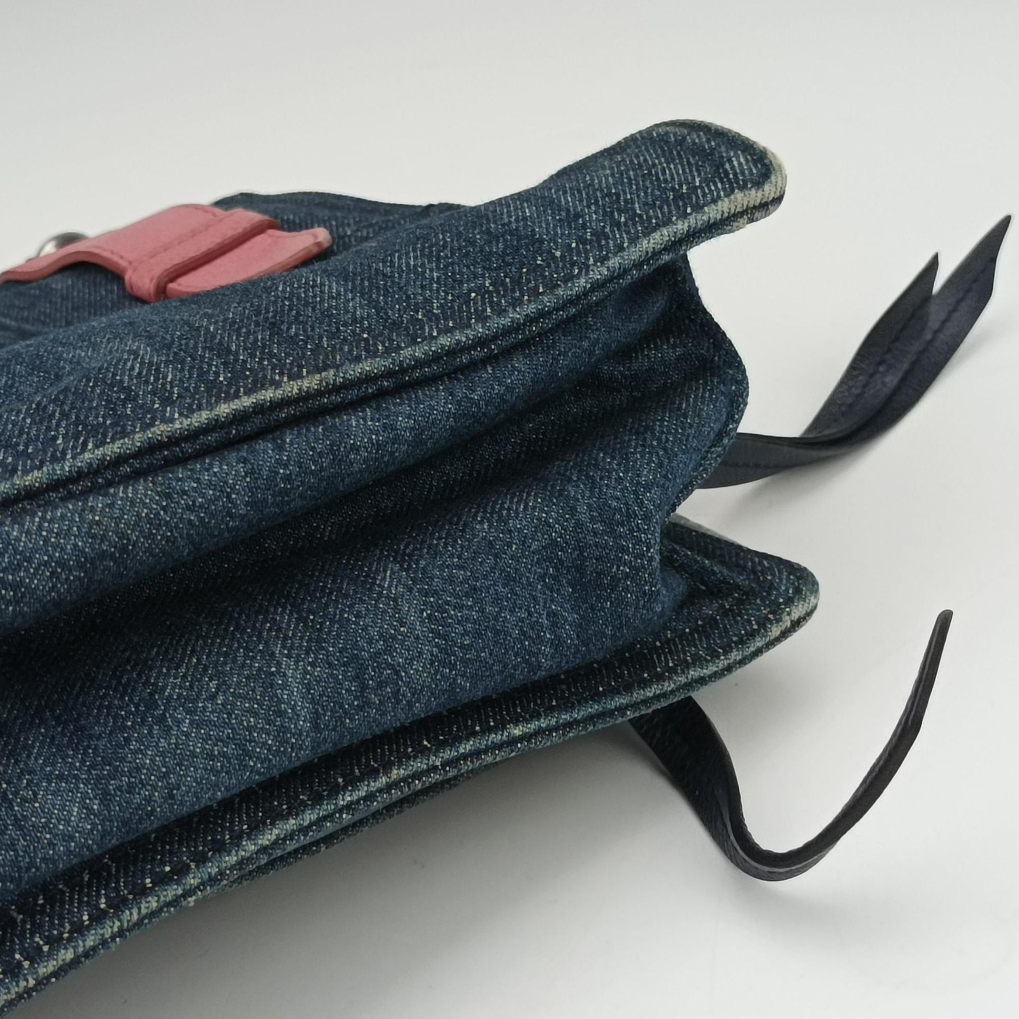 Pre-owned Prada Etiquette Blue Denim x Leather  shoulderbag | stylenewstar