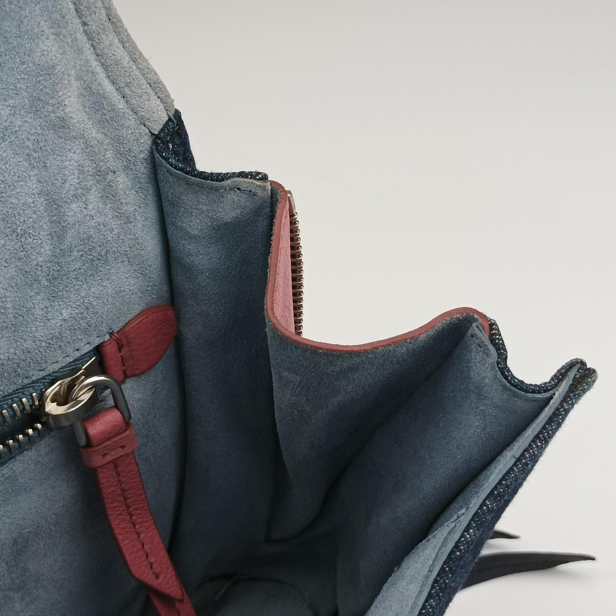Pre-owned Prada Etiquette Blue Denim x Leather  shoulderbag | stylenewstar