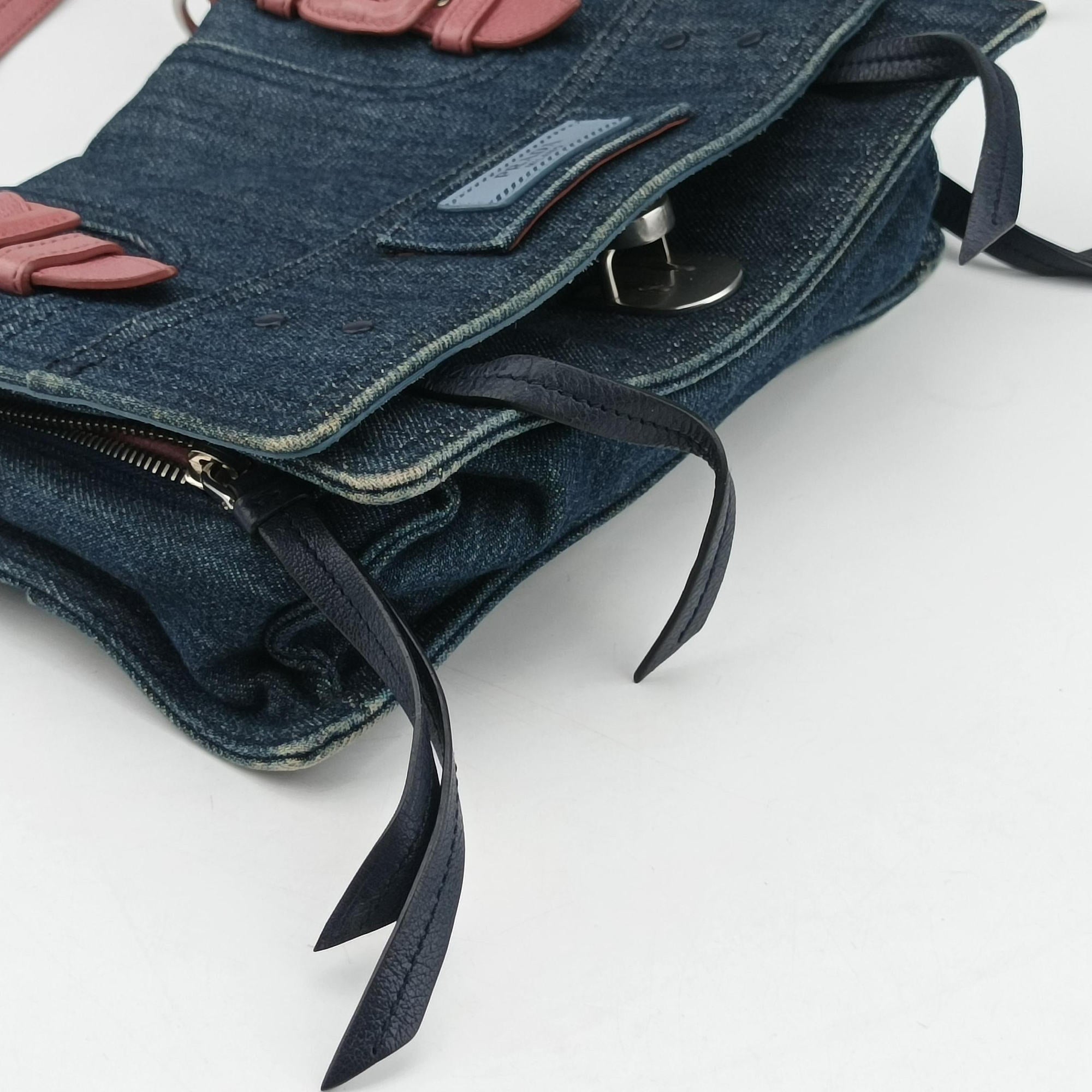 Pre-owned Prada Etiquette Blue Denim x Leather  shoulderbag | stylenewstar