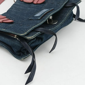 Pre-owned Prada Etiquette Blue Denim x Leather  shoulderbag | stylenewstar