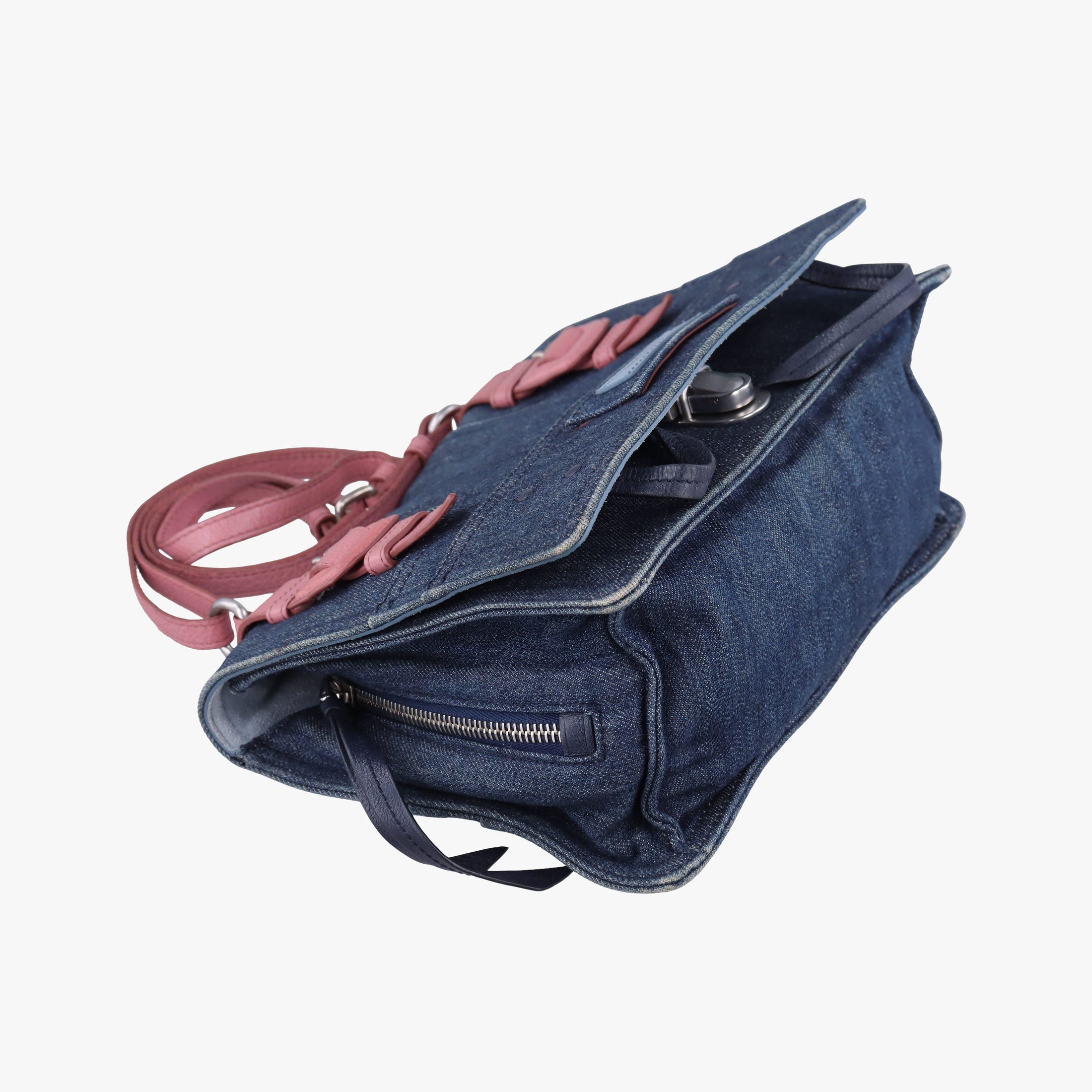 Pre-owned Prada Etiquette Blue Denim x Leather  shoulderbag | stylenewstar