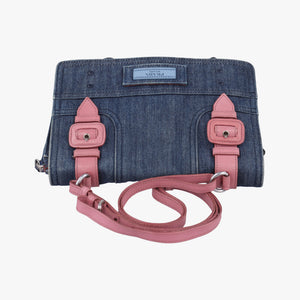 Pre-owned Prada Etiquette Blue Denim x Leather  shoulderbag | stylenewstar