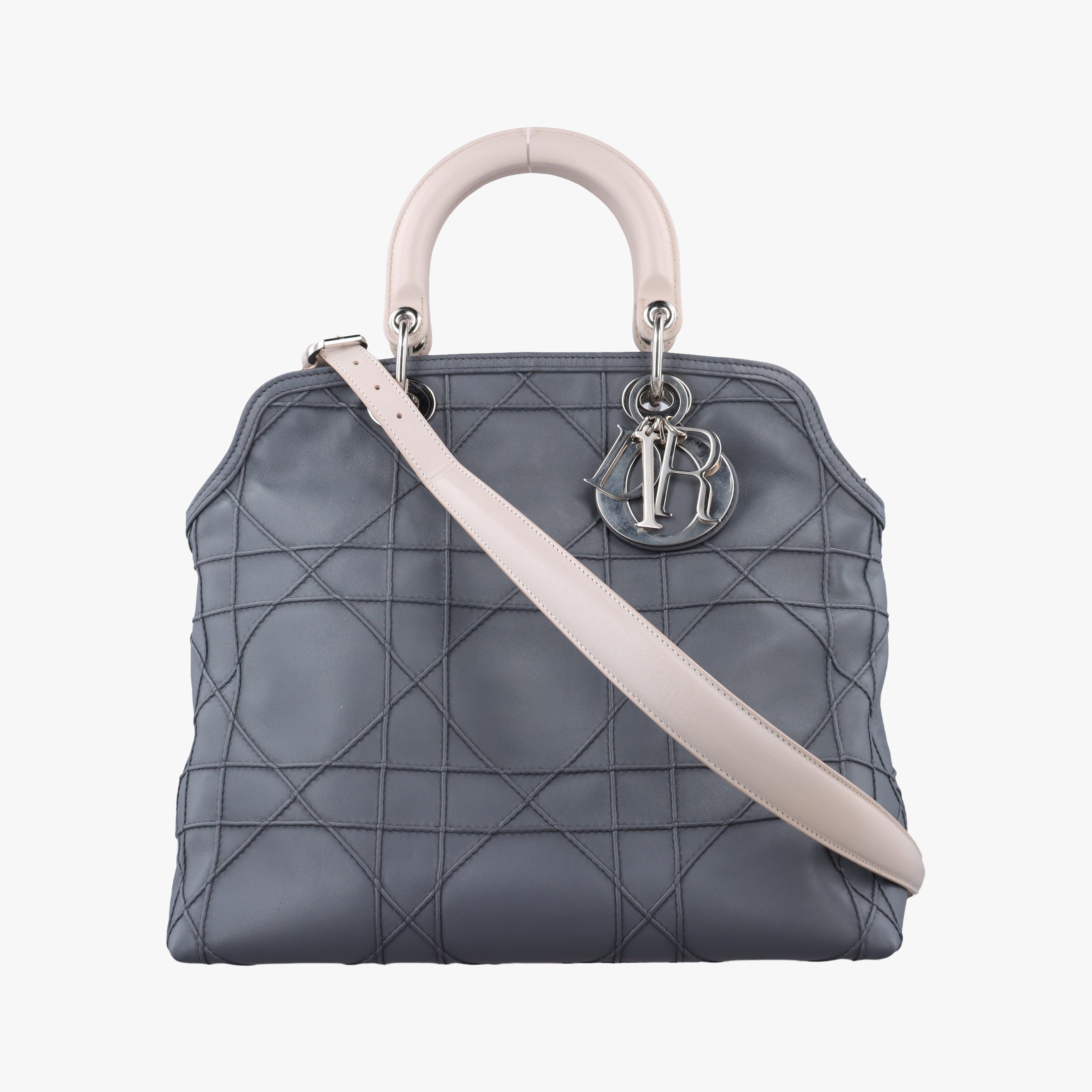 Pre-owned Christian Dior granville Gray × Pink lambskin  shoulderbag | stylenewstar