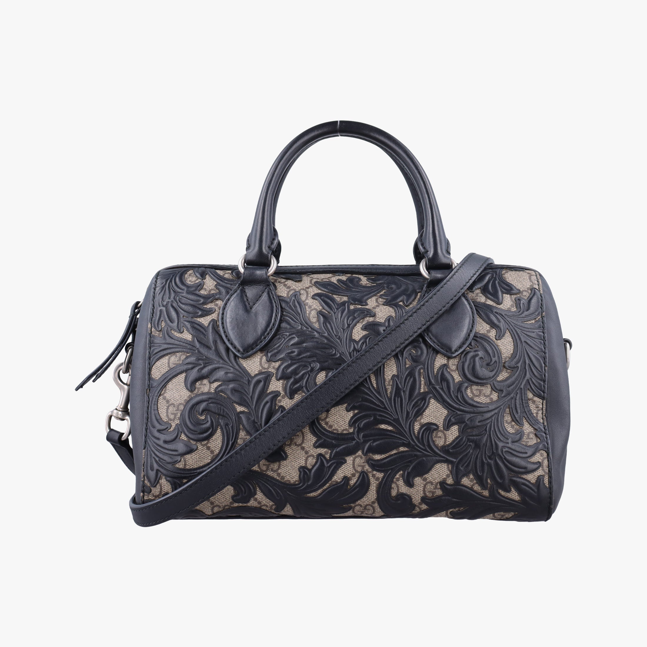Pre-owned Gucci Arabesque Boston Beige×Black PVC coated canvas×Leather 409529 shoulderbag | stylenewstar