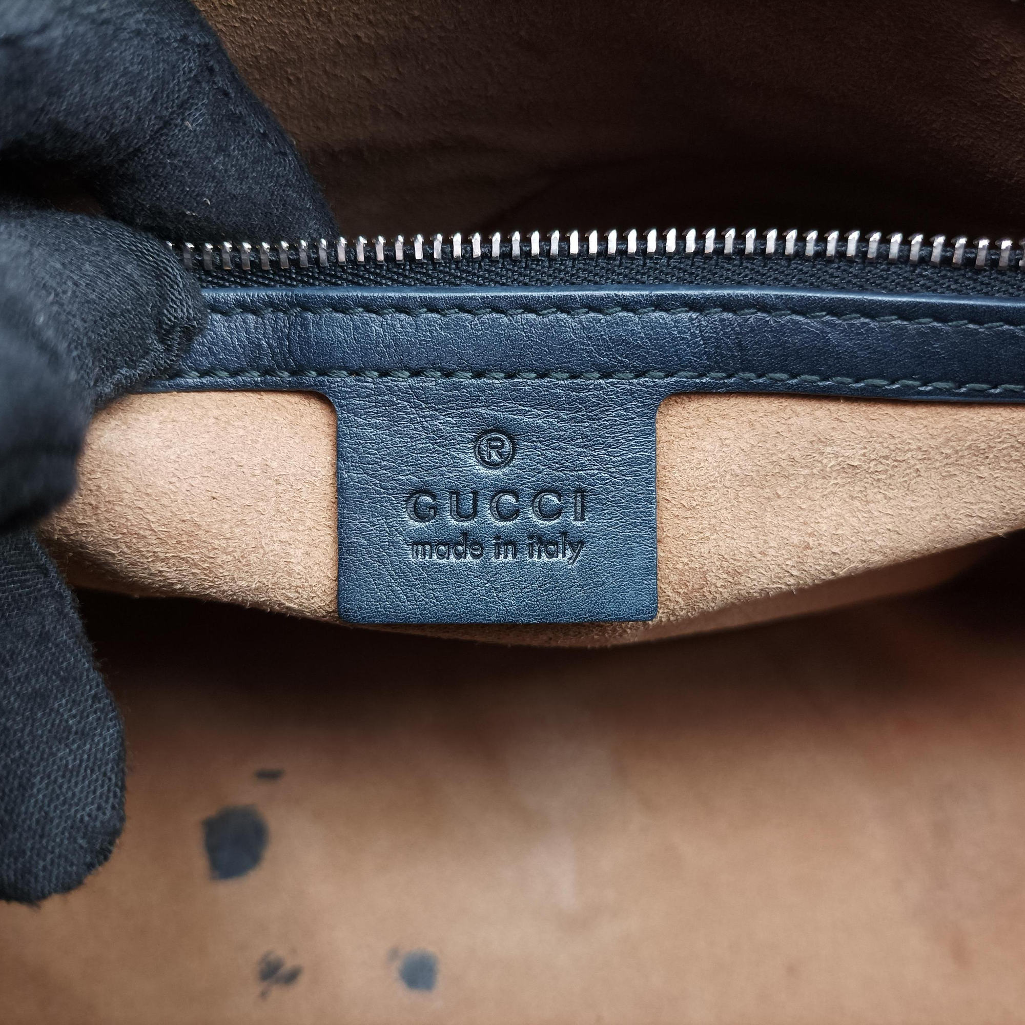 Pre-owned Gucci Arabesque Boston Beige×Black PVC coated canvas×Leather 409529 shoulderbag | stylenewstar