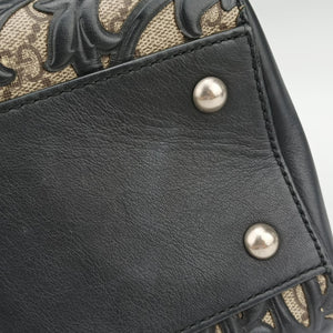 Pre-owned Gucci Arabesque Boston Beige×Black PVC coated canvas×Leather 409529 shoulderbag | stylenewstar