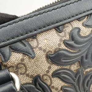 Pre-owned Gucci Arabesque Boston Beige×Black PVC coated canvas×Leather 409529 shoulderbag | stylenewstar