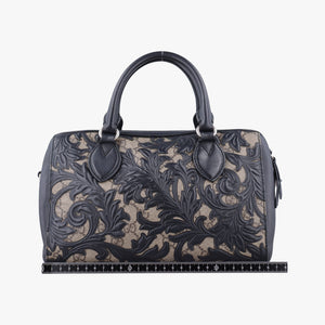 Pre-owned Gucci Arabesque Boston Beige×Black PVC coated canvas×Leather 409529 shoulderbag | stylenewstar