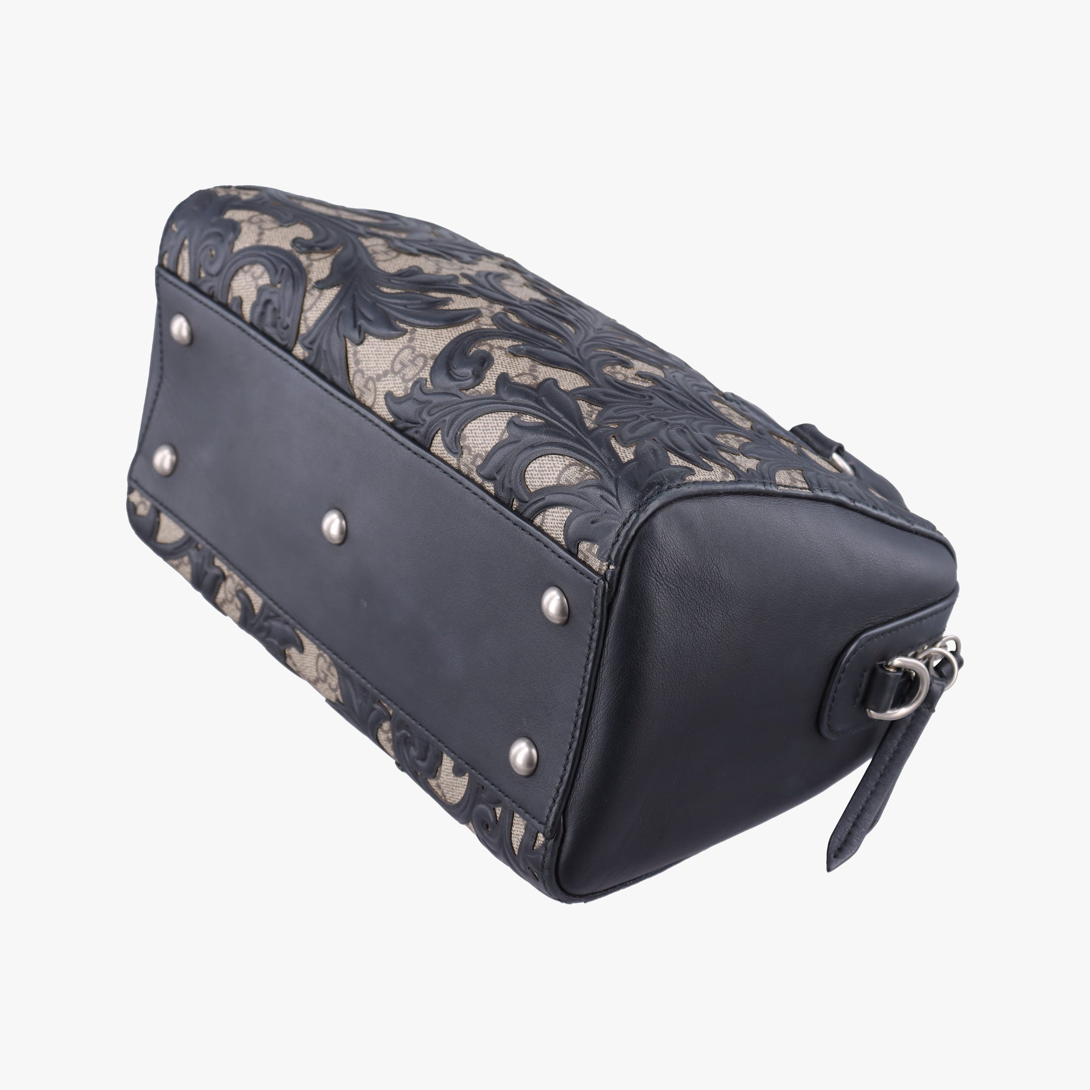 Pre-owned Gucci Arabesque Boston Beige×Black PVC coated canvas×Leather 409529 shoulderbag | stylenewstar