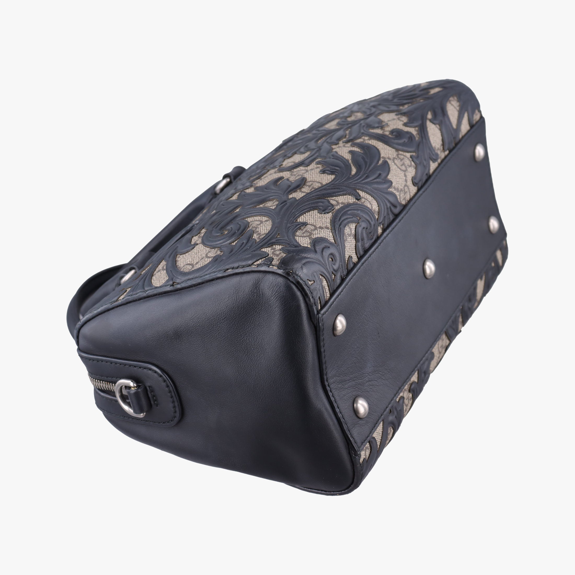Pre-owned Gucci Arabesque Boston Beige×Black PVC coated canvas×Leather 409529 shoulderbag | stylenewstar