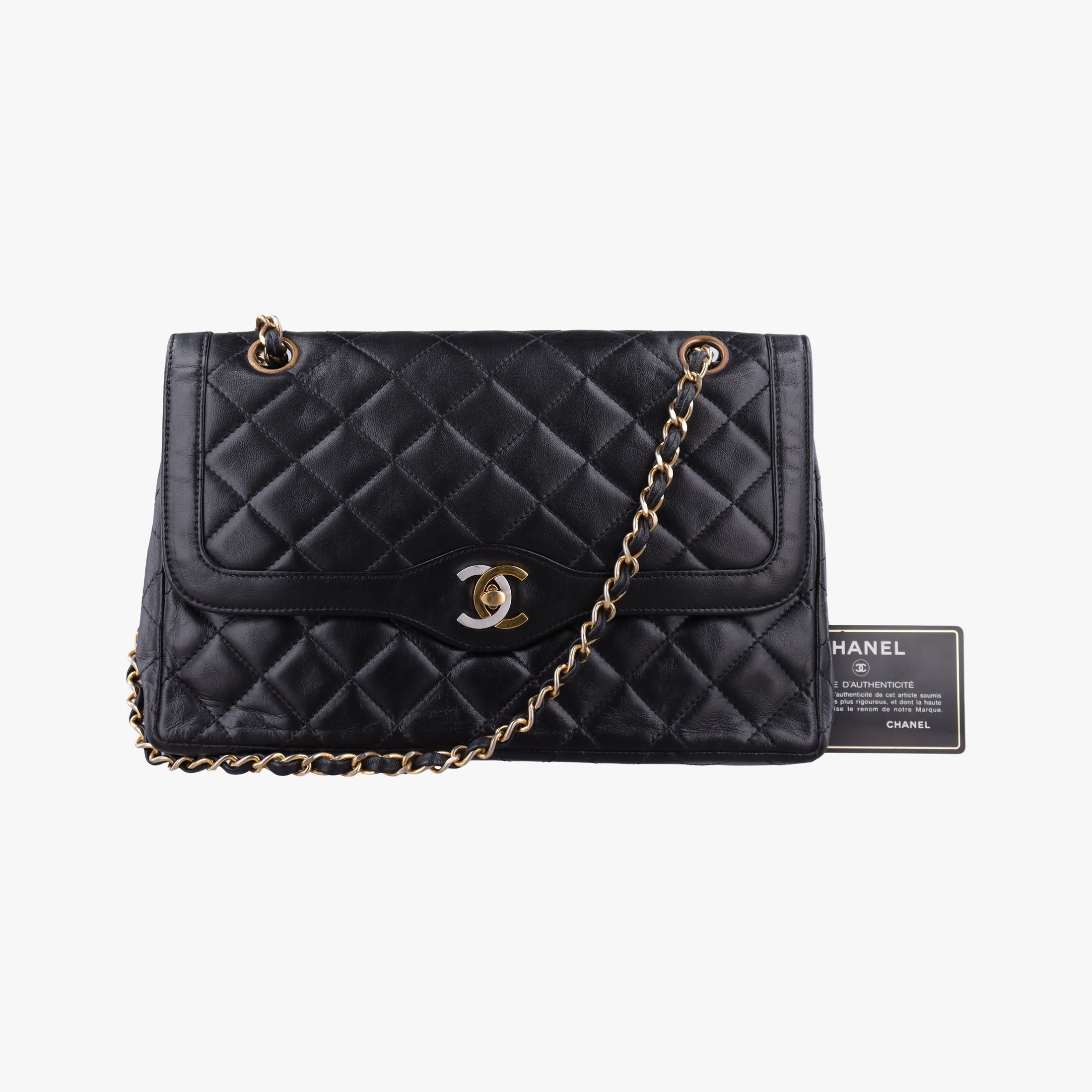 Vintage Chanel Matelasse W Flap Chain Black lambskin  shoulderbag | stylenewstar