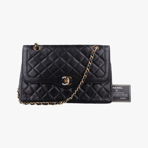 Vintage Chanel Matelasse W Flap Chain Black lambskin  shoulderbag | stylenewstar