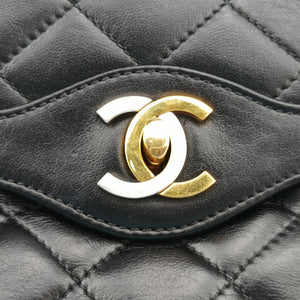 Vintage Chanel Matelasse W Flap Chain Black lambskin  shoulderbag | stylenewstar