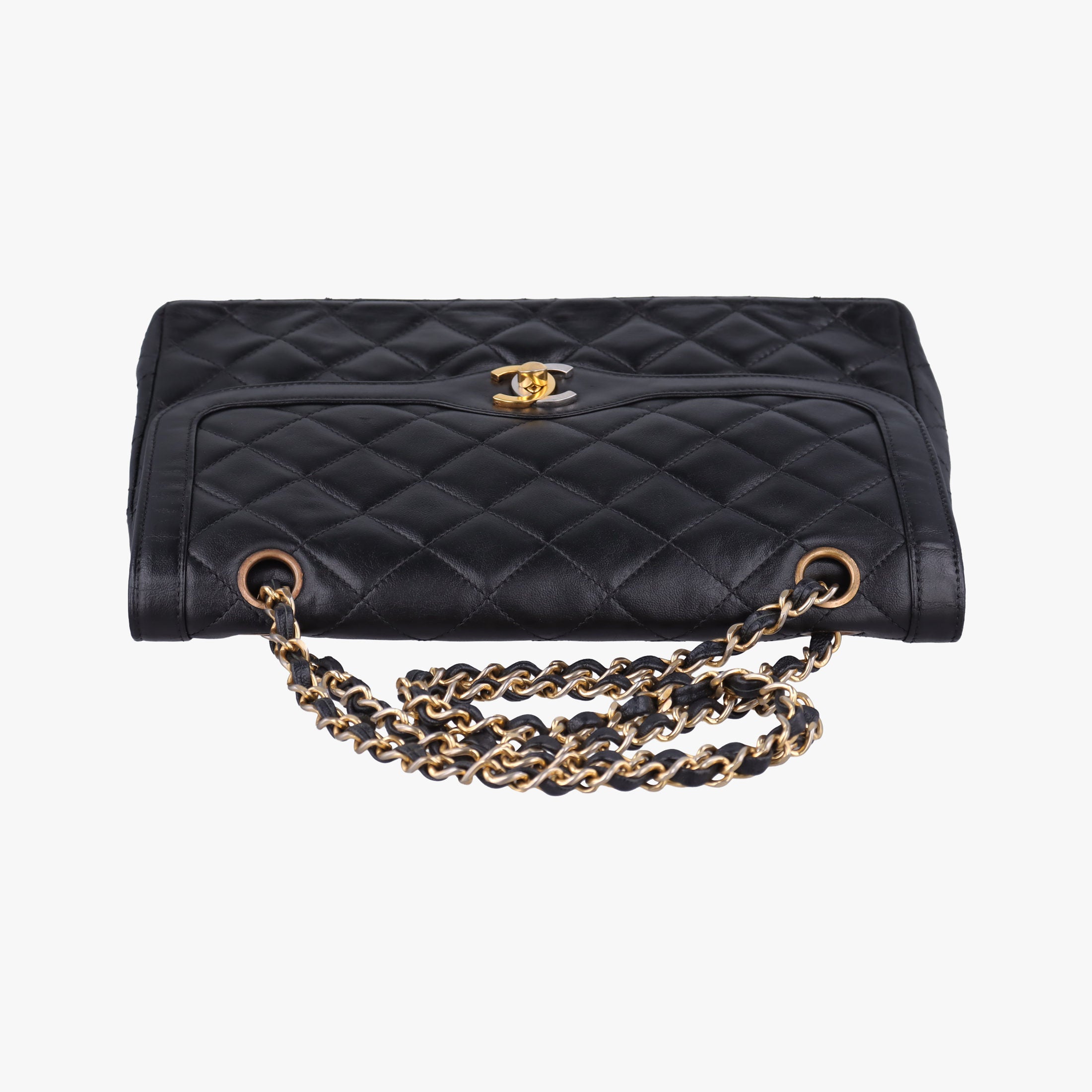 Vintage Chanel Matelasse W Flap Chain Black lambskin  shoulderbag | stylenewstar