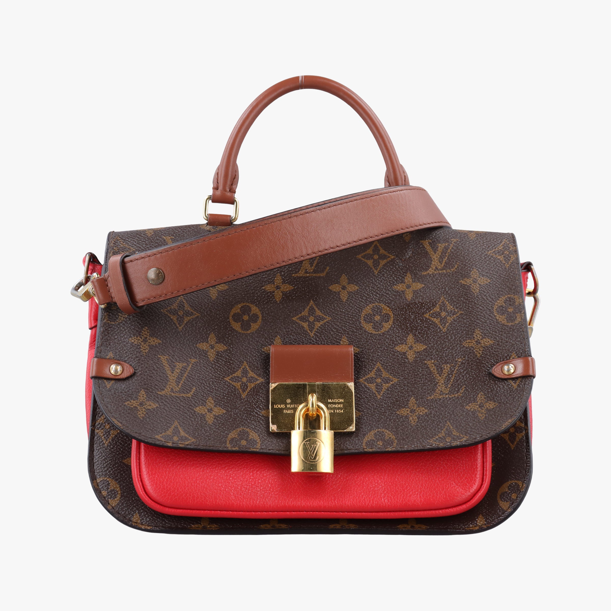 Pre-owned Louis Vuitton VaugirardPM Brown × Coquelicot Monogram Canvas×calf leather M44548 shoulderbag | stylenewstar