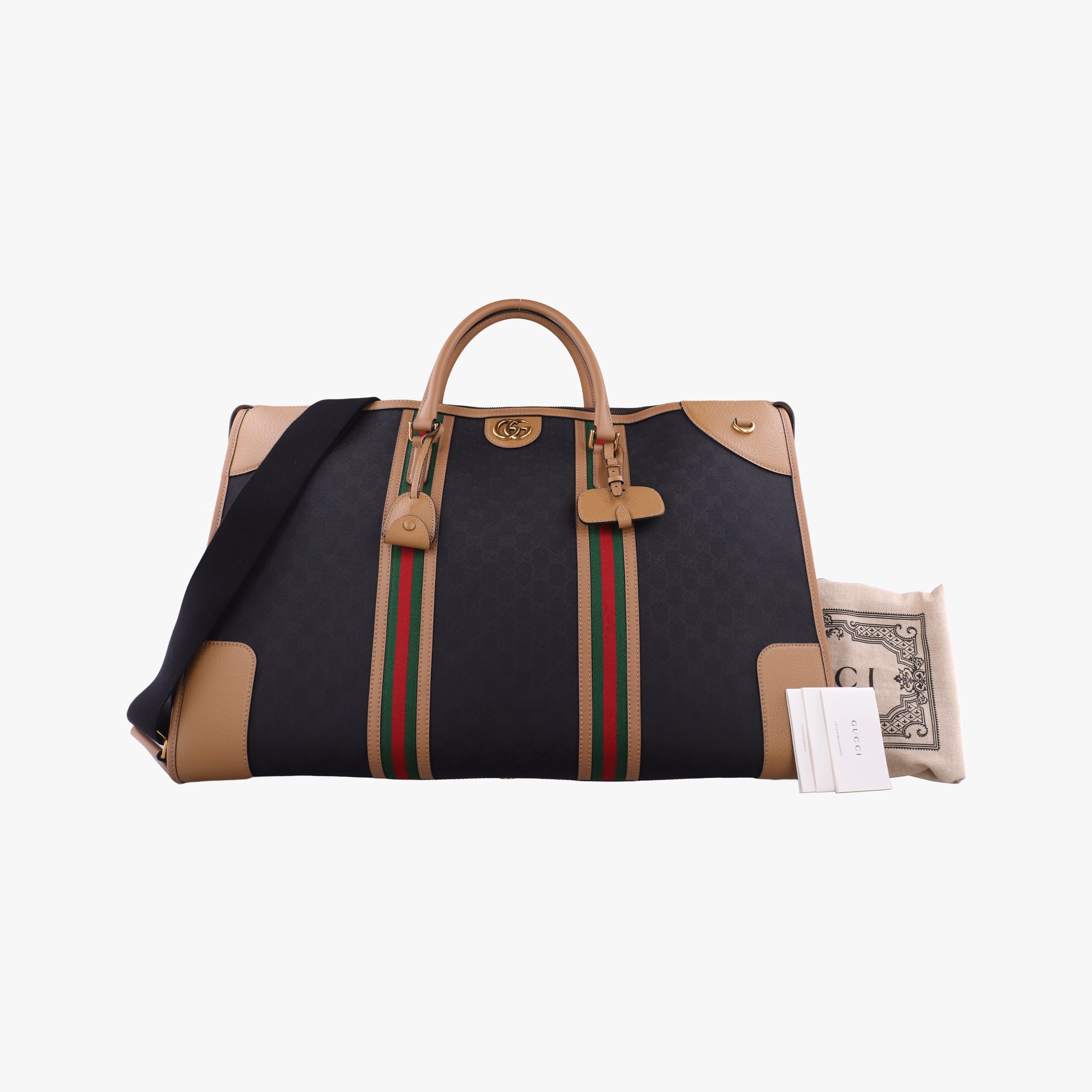 Pre-owned Gucci Ophidia Black × Brown × Multicolor Leather×Canvas 715774 shoulderbag | stylenewstar