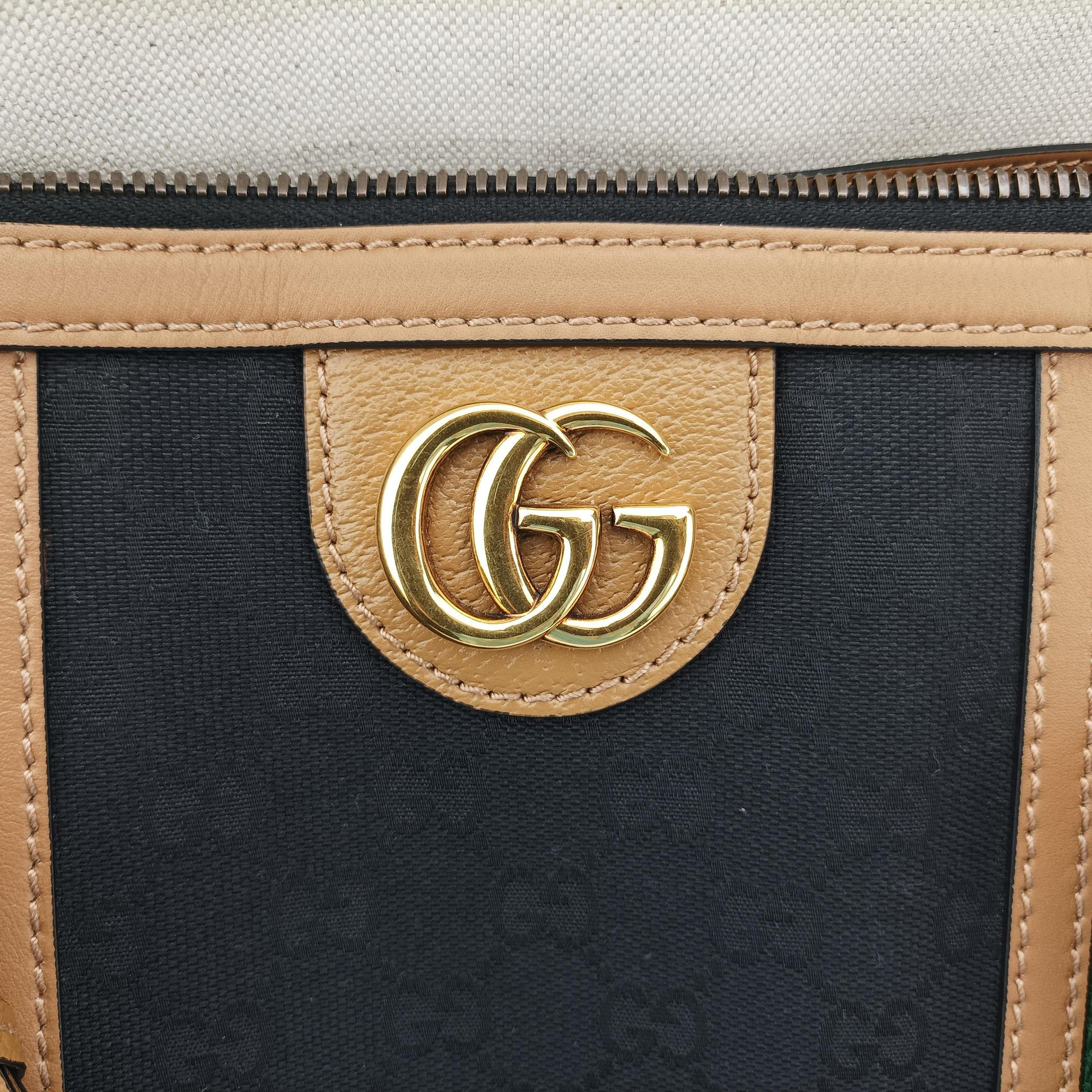 Pre-owned Gucci Ophidia Black × Brown × Multicolor Leather×Canvas 715774 shoulderbag | stylenewstar