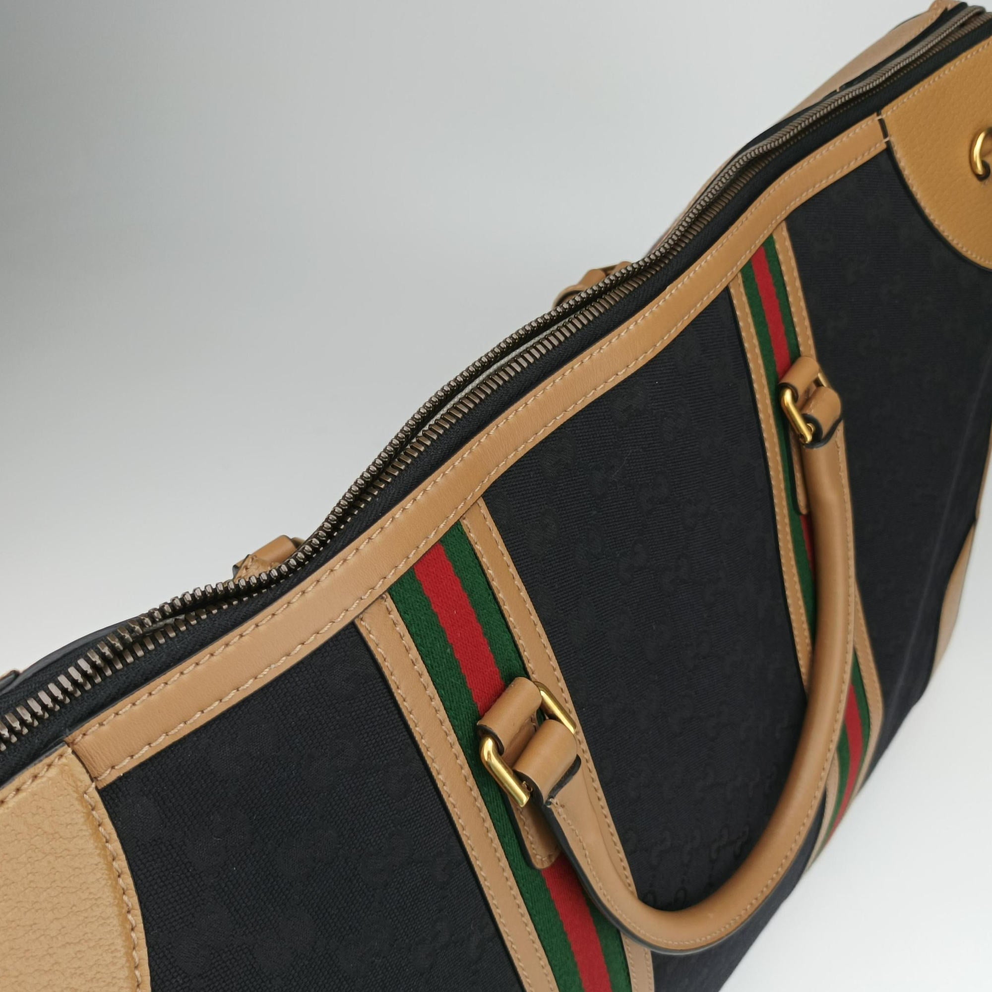 Pre-owned Gucci Ophidia Black × Brown × Multicolor Leather×Canvas 715774 shoulderbag | stylenewstar