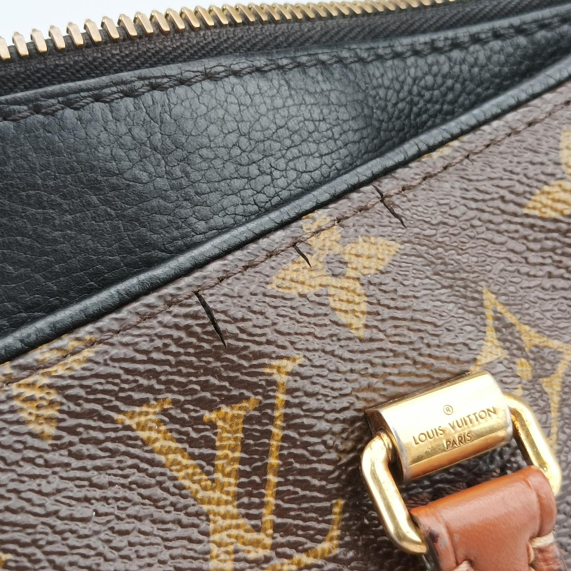 Pre-owned Louis Vuitton PALLAS Brown×Noir Monogram Canvas×calf leather M41175 handbag | stylenewstar