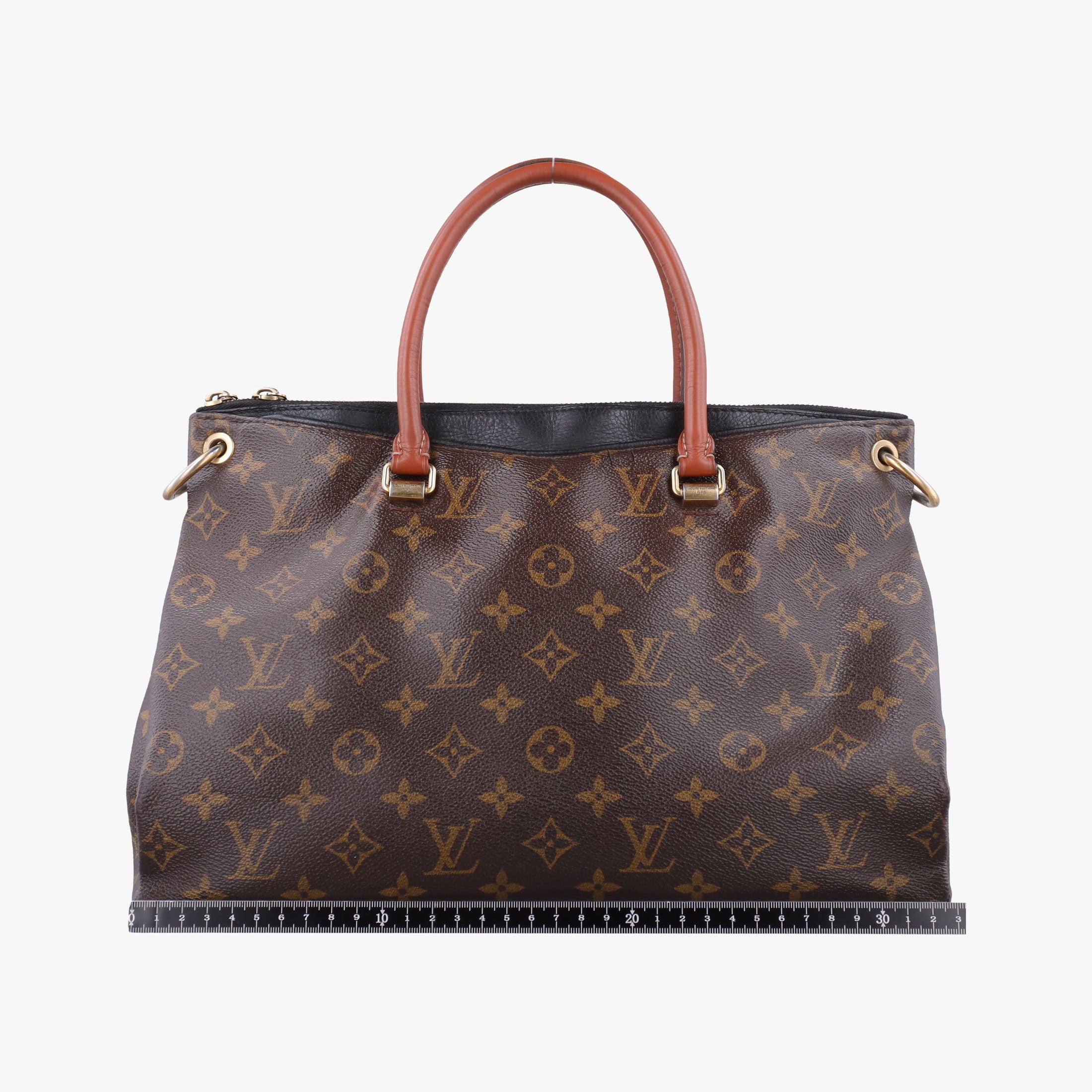 Pre-owned Louis Vuitton PALLAS Brown×Noir Monogram Canvas×calf leather M41175 handbag | stylenewstar