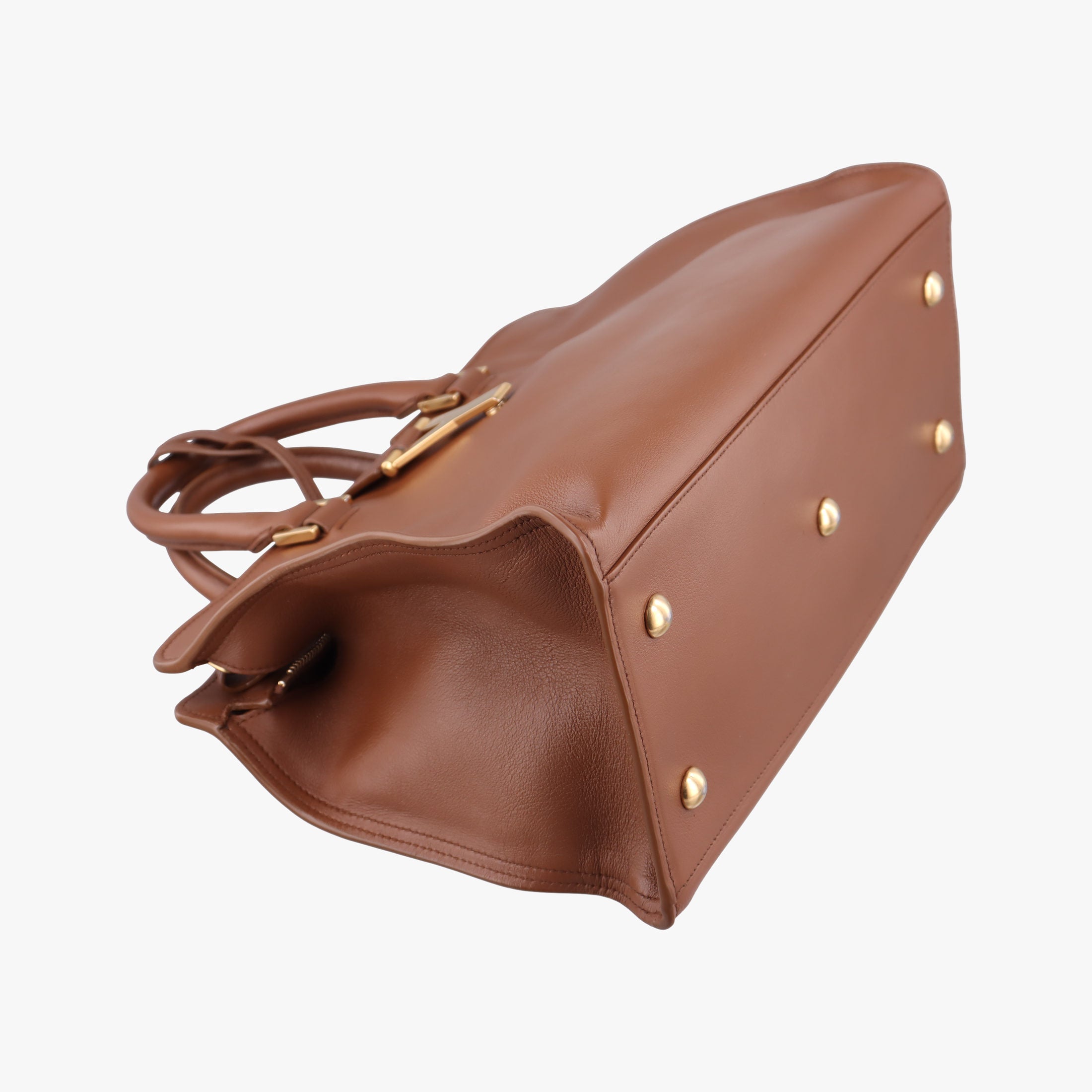 Pre-owned Yves Saint Laurent Y Ligne Petit Cabas Brown Leather 311210 shoulderbag | stylenewstar