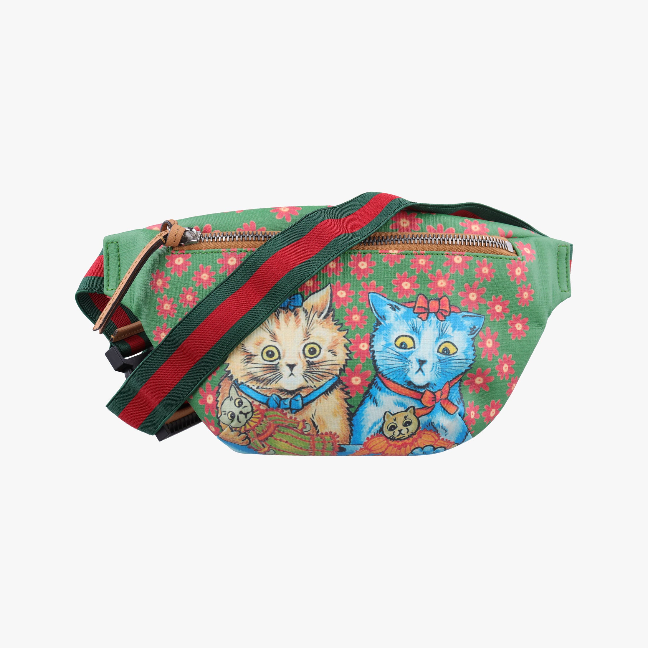 Pre-owned Gucci kids GG Top strawberry Print Green × Multi canvas 502095 bum bag/waist bag | stylenewstar