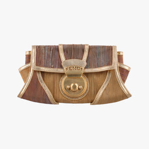 Secondhand Fendi Zucchino turn lock Brown Metal Mesh × Leather 8BP010 clutchbag | stylenewstar