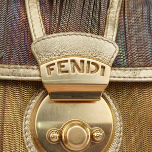 Secondhand Fendi Zucchino turn lock Brown Metal Mesh × Leather 8BP010 clutchbag | stylenewstar