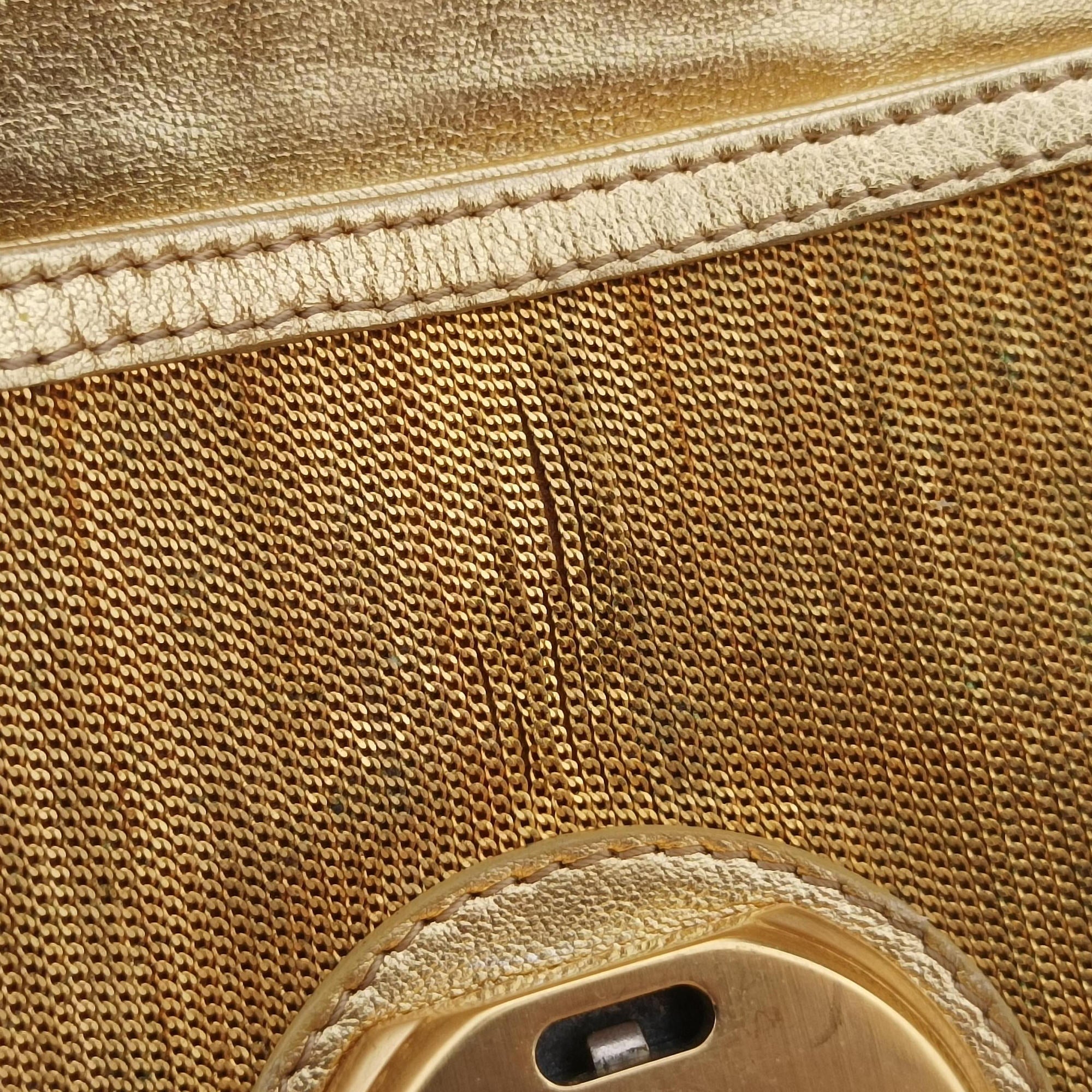 Secondhand Fendi Zucchino turn lock Brown Metal Mesh × Leather 8BP010 clutchbag | stylenewstar