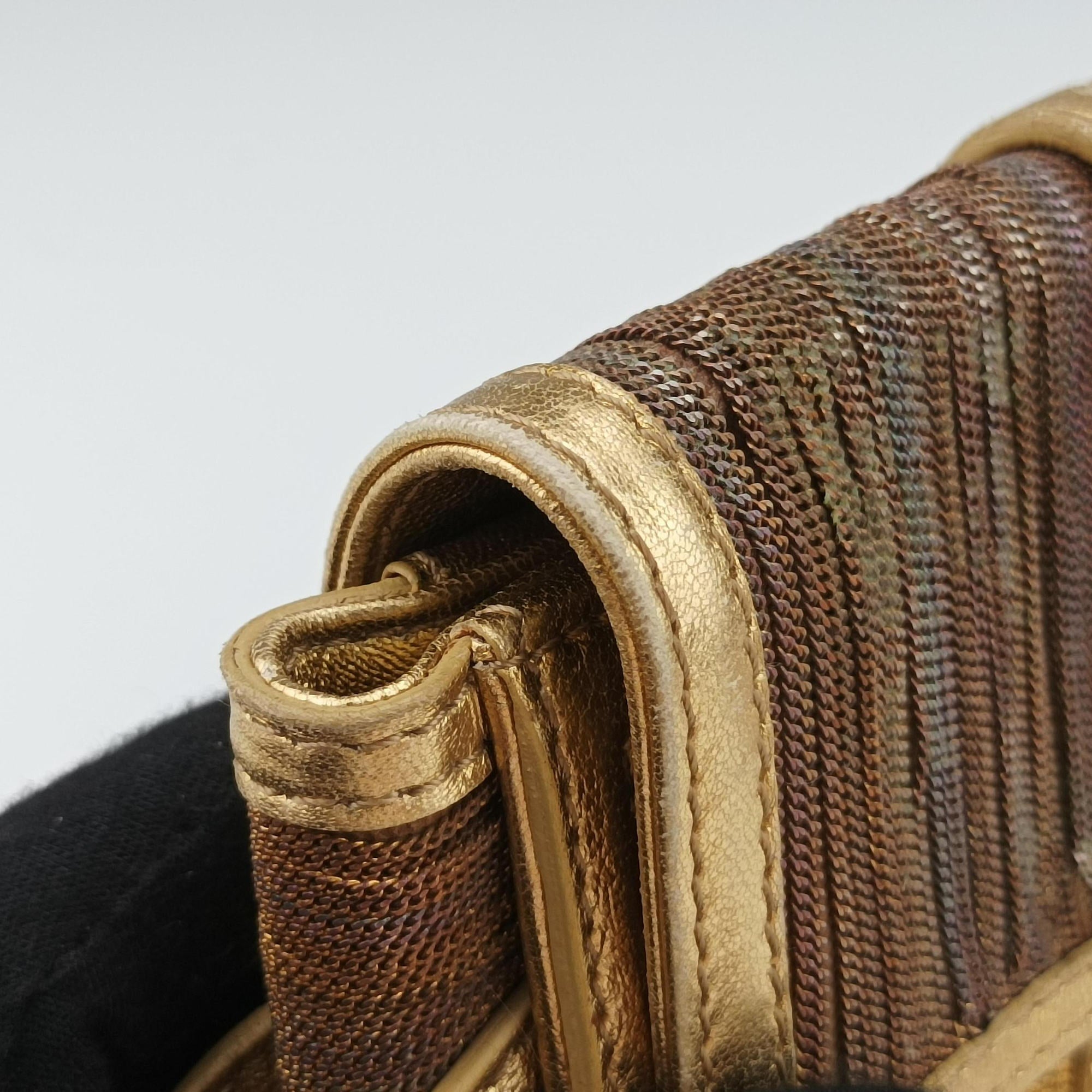 Secondhand Fendi Zucchino turn lock Brown Metal Mesh × Leather 8BP010 clutchbag | stylenewstar