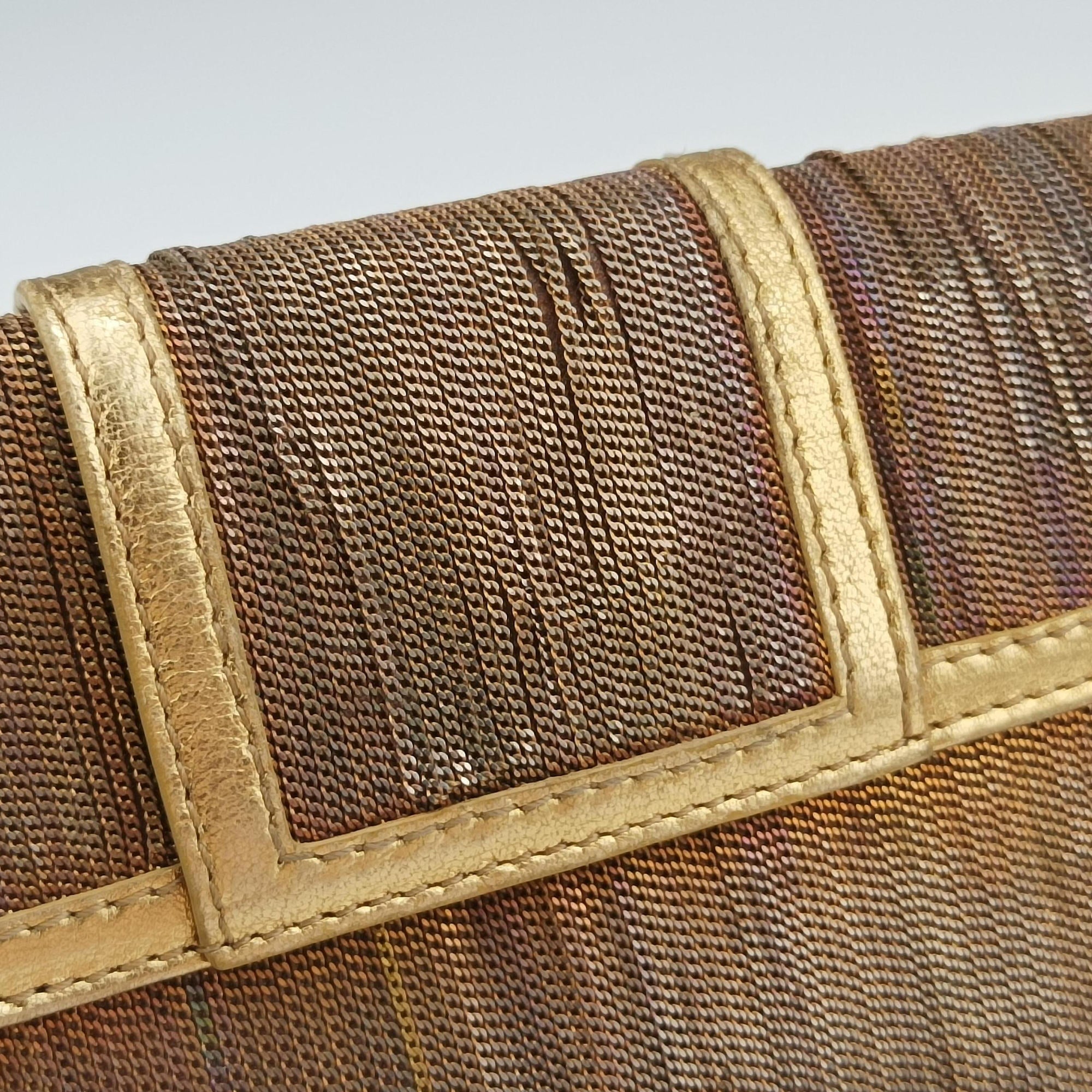 Secondhand Fendi Zucchino turn lock Brown Metal Mesh × Leather 8BP010 clutchbag | stylenewstar