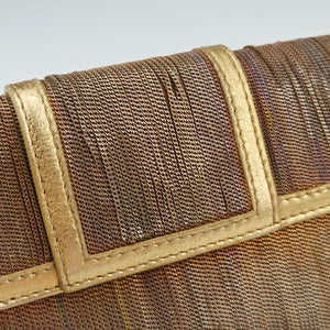 Secondhand Fendi Zucchino turn lock Brown Metal Mesh × Leather 8BP010 clutchbag | stylenewstar