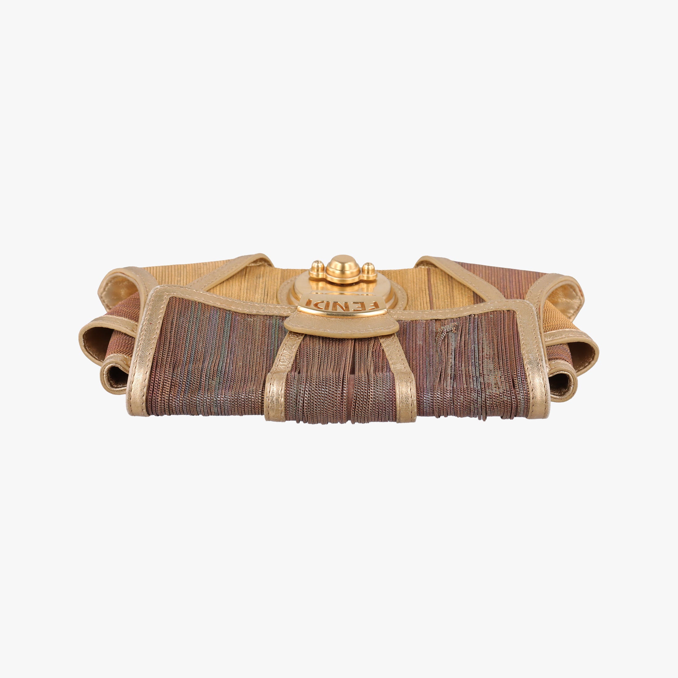 Secondhand Fendi Zucchino turn lock Brown Metal Mesh × Leather 8BP010 clutchbag | stylenewstar
